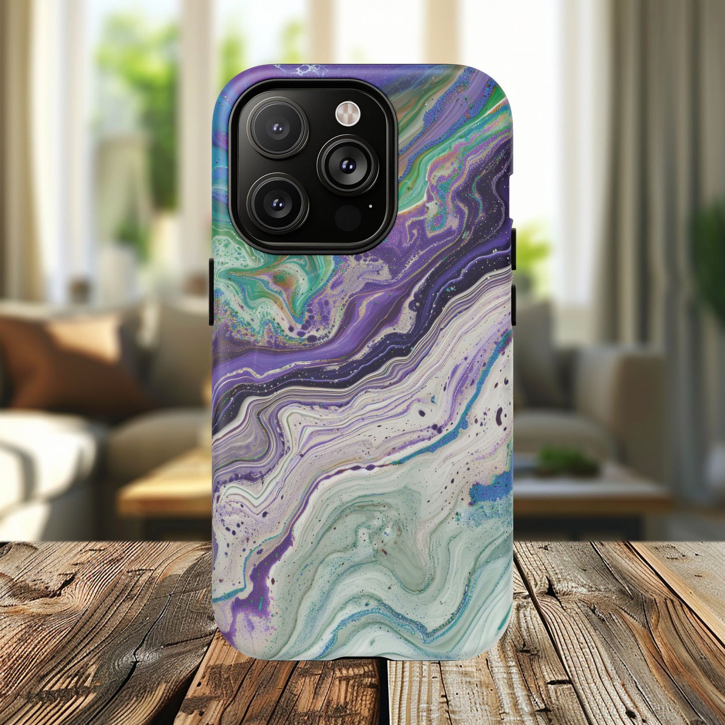 Stylish Purple Acrylic Tough Magnetic iPhone Cases, Unique Protective Cases for iPhone, Colorful Marble Design, Great Gift for iPhone Lovers