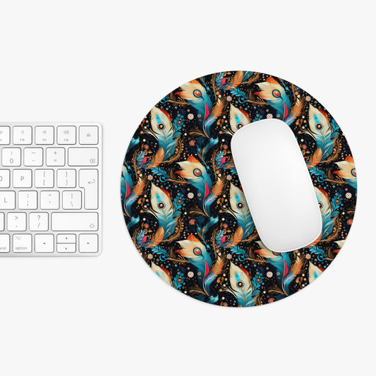 Ethereal Feathers Floral Printed Mouse Pad - Elegant Peacock Design for Home Office & Gifts