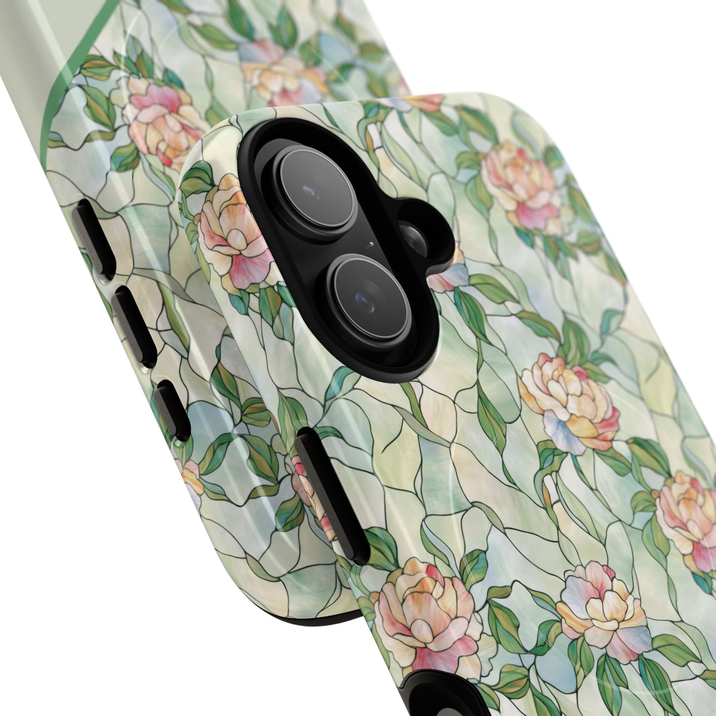 Personalized Petal Whispers Stained Glass Tough Magnetic iPhone Case, Durable Rose Pattern, Cute Gift for Her, iPhone Accessory, Mother's Day, Birthday Gift