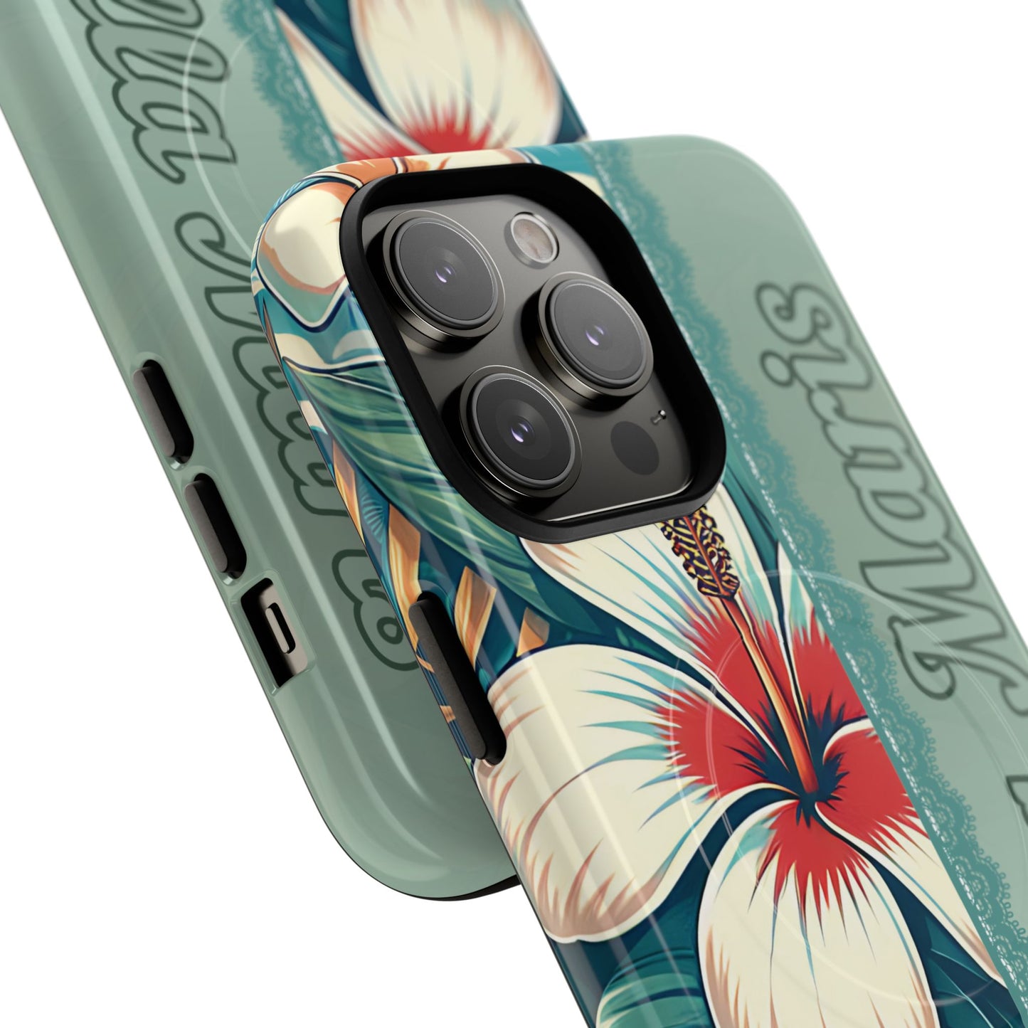 Personalized Tropical Floral Phone Case – Stylish Tough Magnetic Cases for iPhone, Customizable with Names, Perfect Gift for Nature Lovers