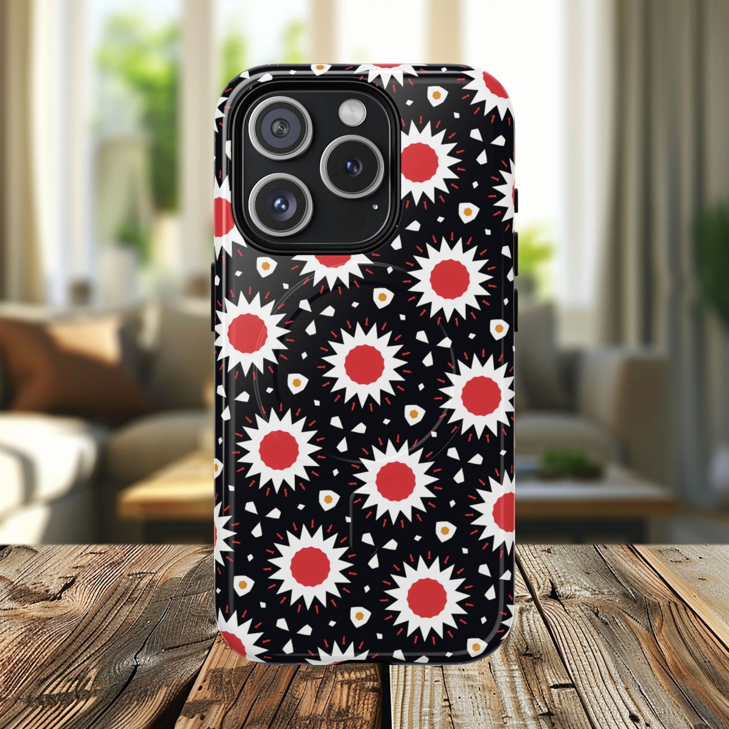 Crimson Spark Radiance Bold Floral Magnetic iPhone Cases, Stylish Tough Cases, Unique iPhone Accessories, Perfect Gift for Her, Trendy Tech Gear.