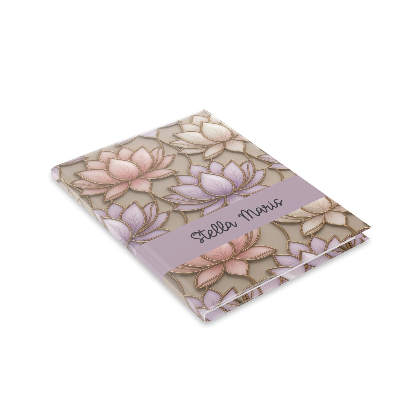 Personalized Stained Glass Lotus Blossom Hardcover Notebook — Custom Name and Affirmation Puffy Cover Journal.