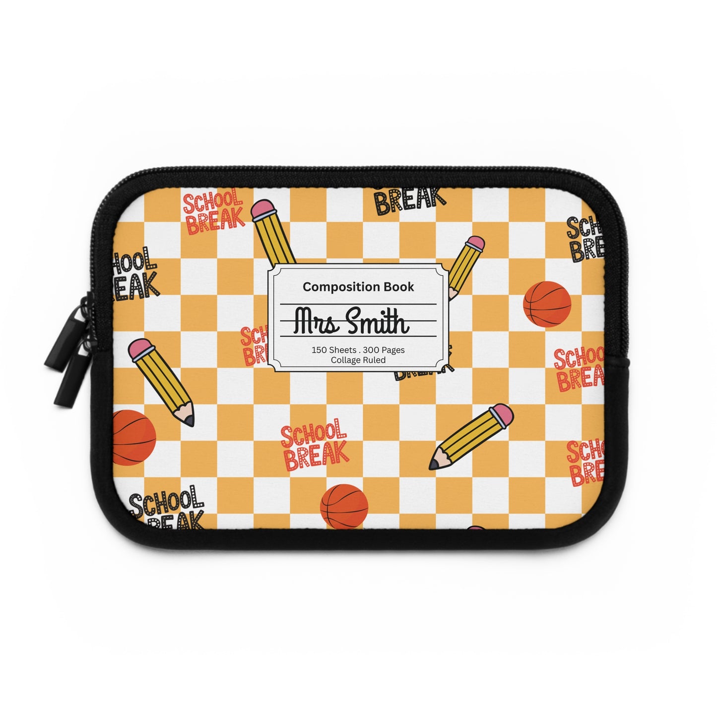 Personalized Orange Schoolyard Chic Laptop Sleeve with Composition Book Inspired Design, Customizable Tech Case, School Supplies, Gift for Students, College Essentials, Back to School