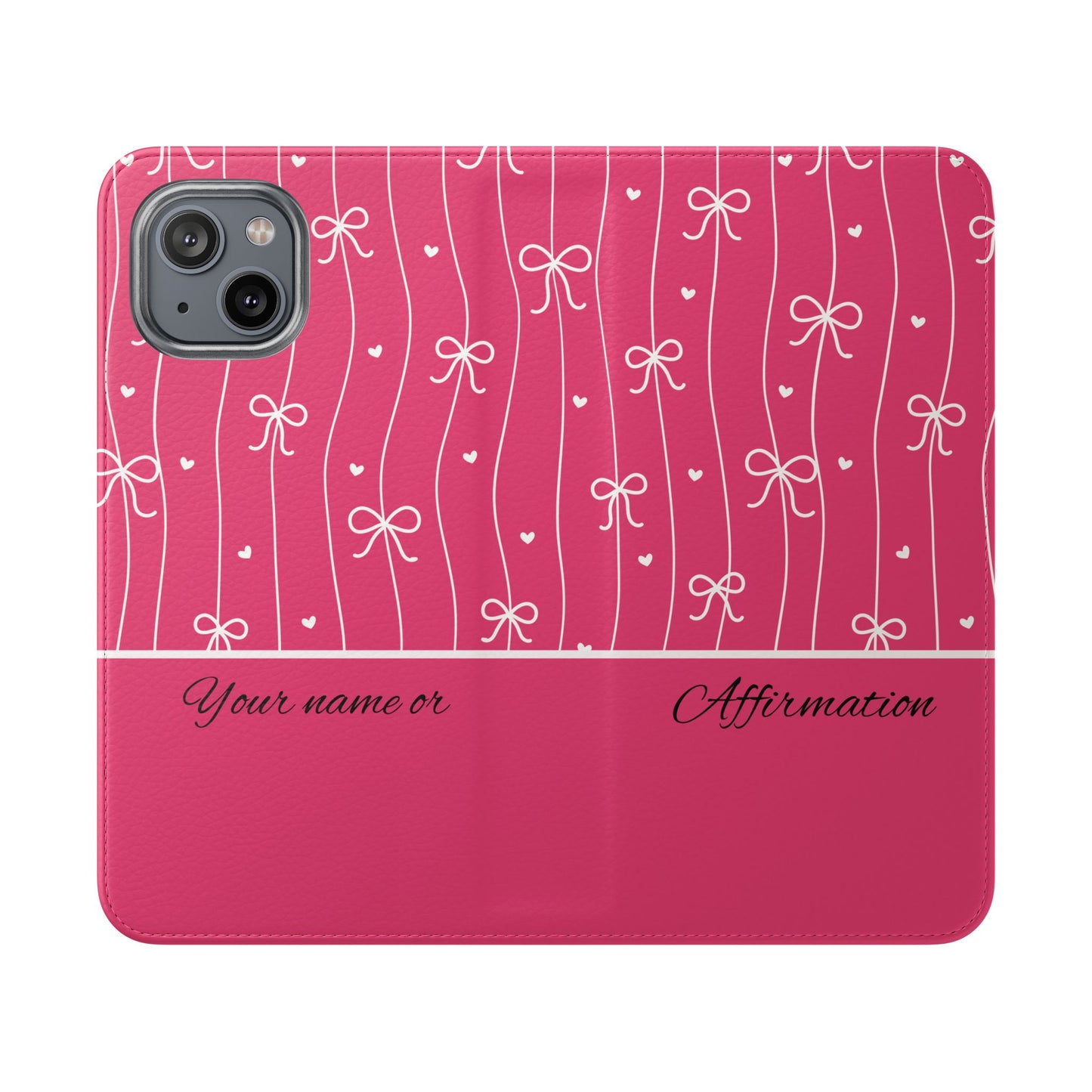 Personalized Pink Bow Coquette Flip iPhone and Samsumg Case — Custom Name or Affirmation Wallet Cover