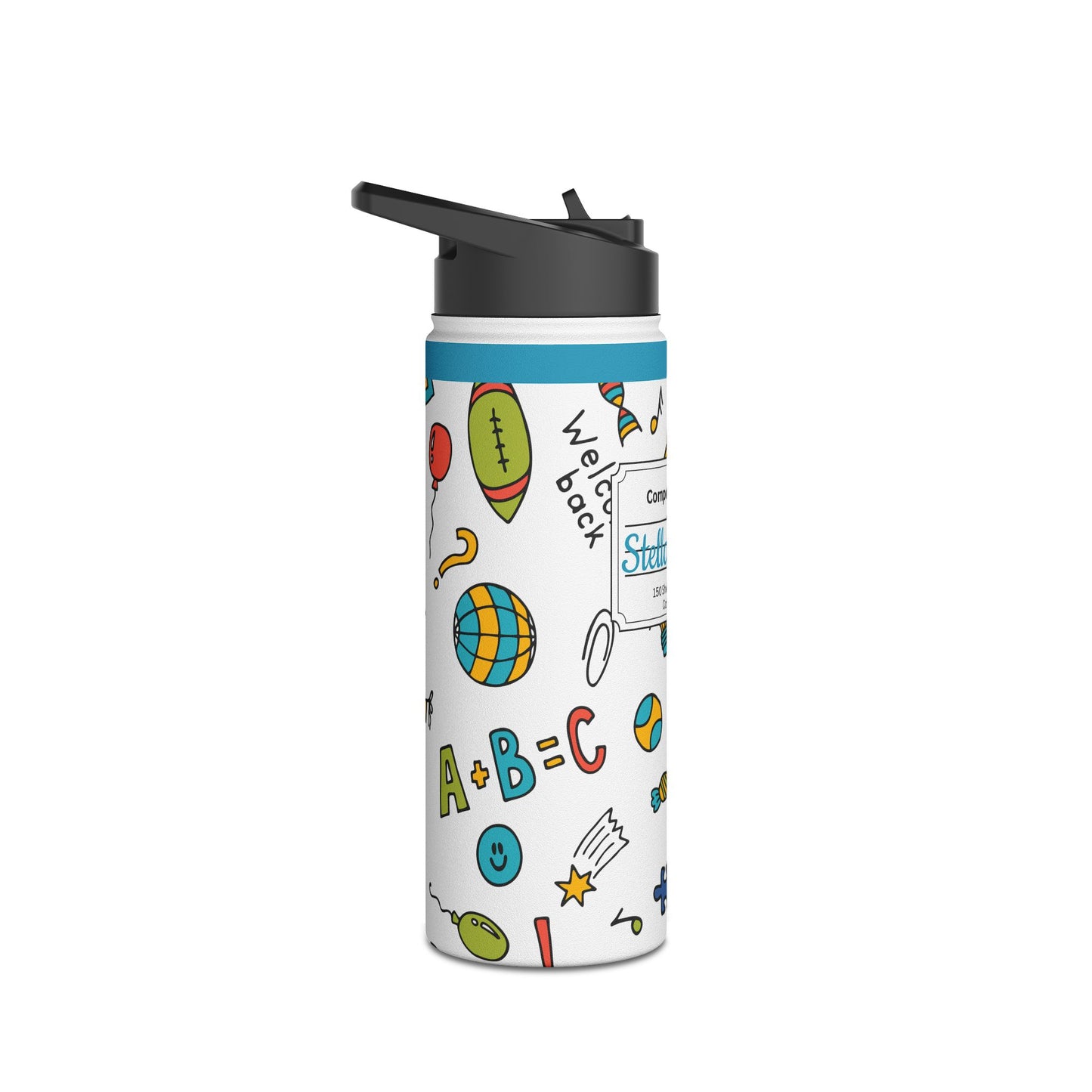 Personalized Classroom Couture Composition Book Inspired Stainless Steel Water Bottle for Kids, School Supplies, Eco-Friendly Drinkware, Back to School, Teacher Gifts