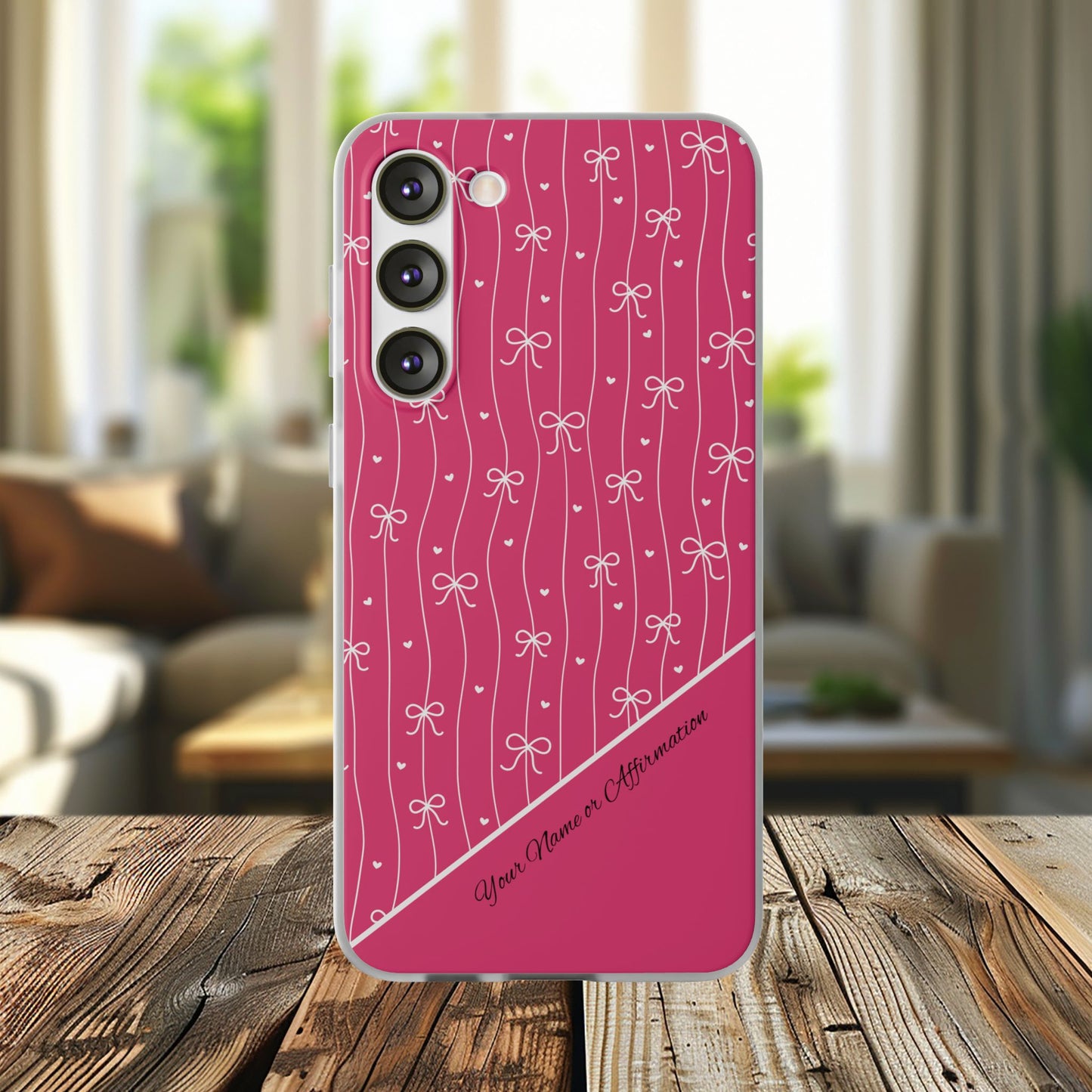 Personalized Pink Bow Coquette Slim Flexi iPhone and Samsung Cases — Custom Name or Affirmation