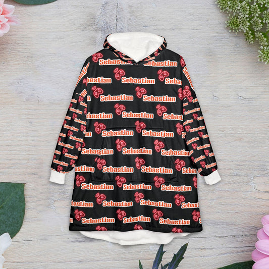 Personalized Christmas Hoodie Blanket - Cozy Holiday Hooded Blanket with 'Christmas' Script Pattern