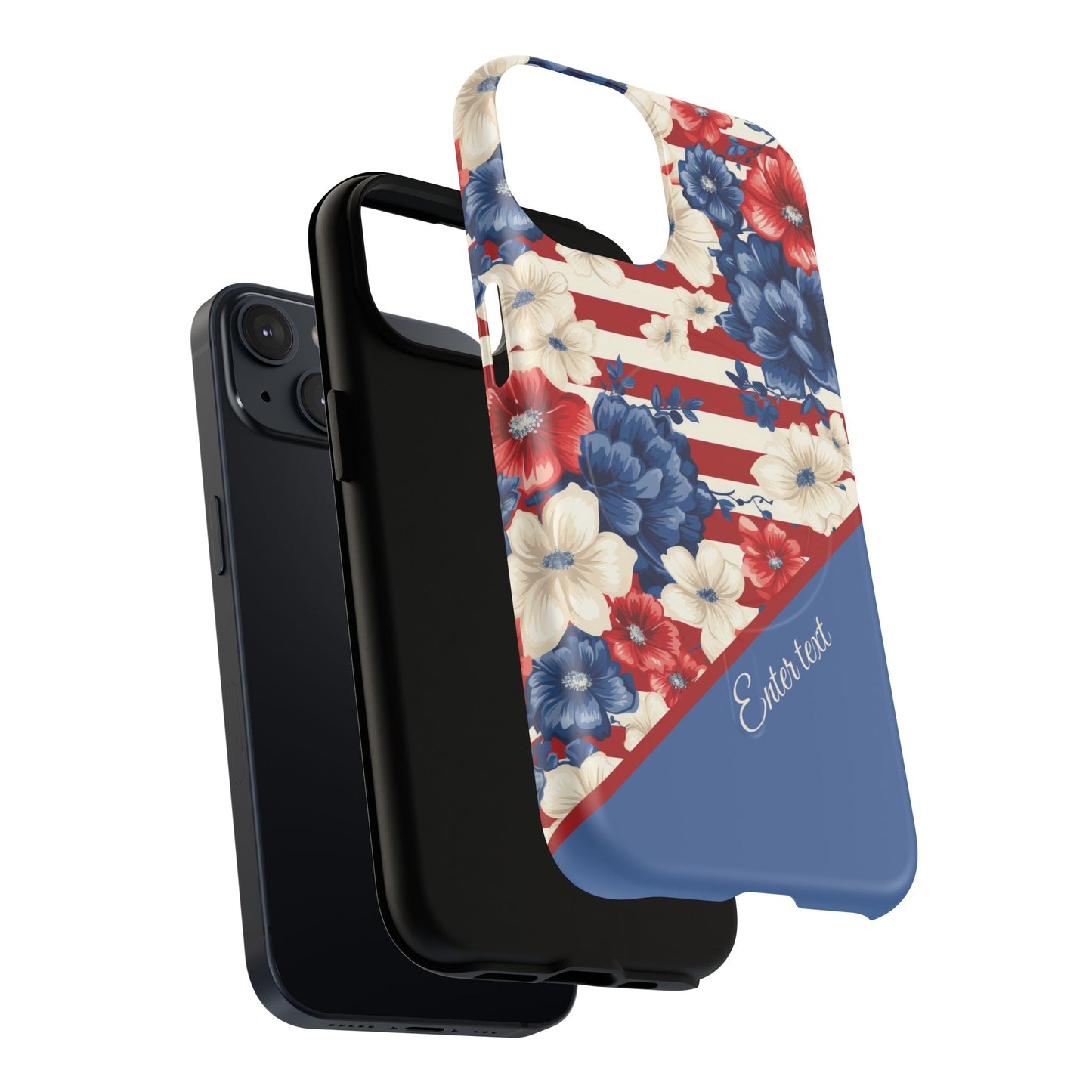 Personalized Stars, Stripes & Petals Tough Magnetic MagSafe Case, Patriotic Cover, Floral Design, Durable Protection, Gift for Her, Summer Vibes