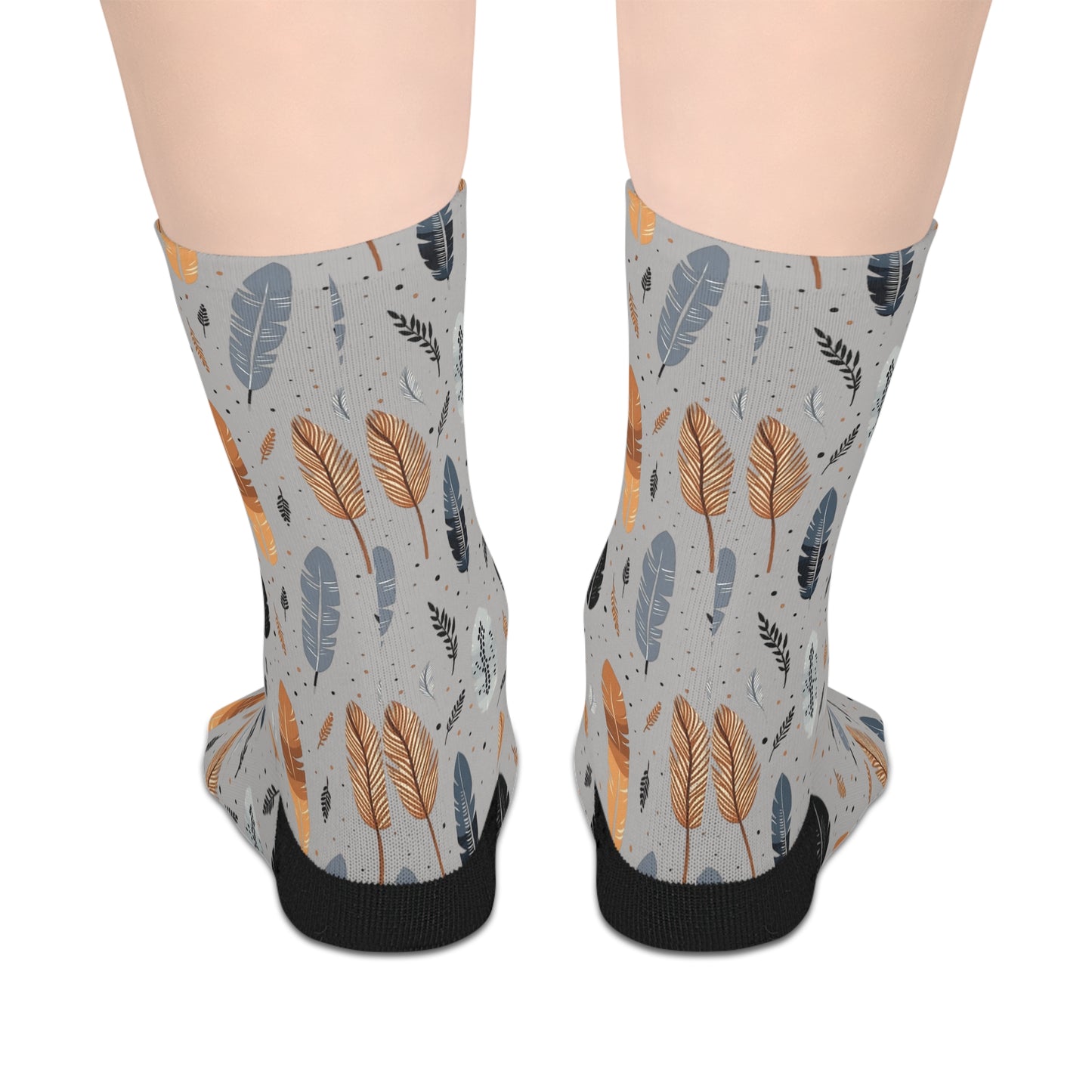 Whispering Feathers Grey Mid-Length Socks