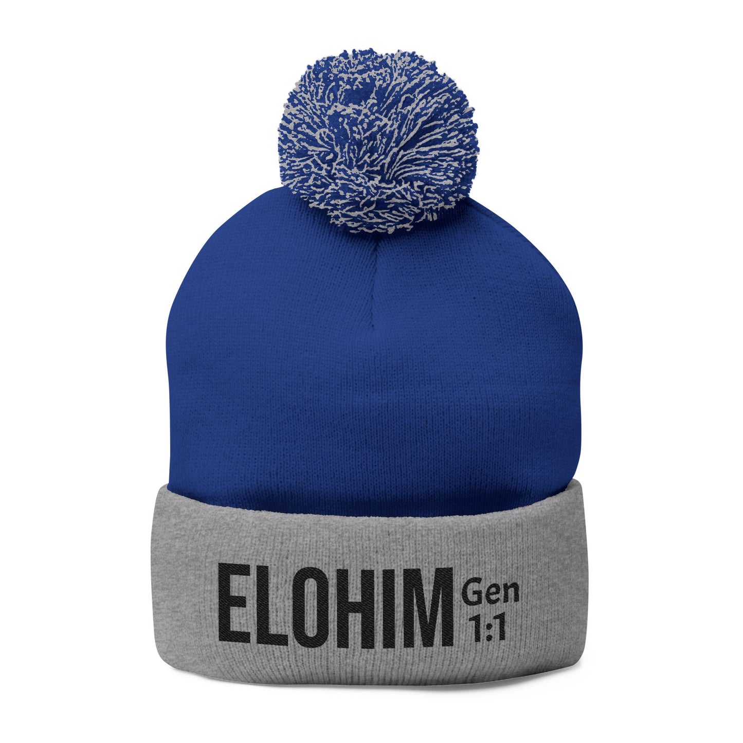Cozy Pom-Pom Knit Cap with 'ELOHIM, GENESIS 1:1'  Embroidery Beanie - Stylish Winter Accessory for All Ages, Perfect Gift for Birthdays, Holidays, and Outdoor Activities