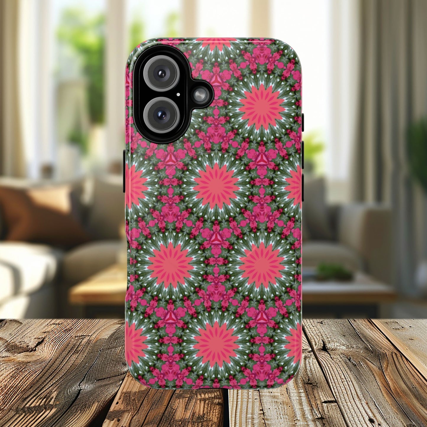 Floral KaleidoBloom iPhone Case, Tough Magnetic Cases, Floral iPhone Cover, Stylish Tech Accessory, Durable Design, Vibrant Gift Idea