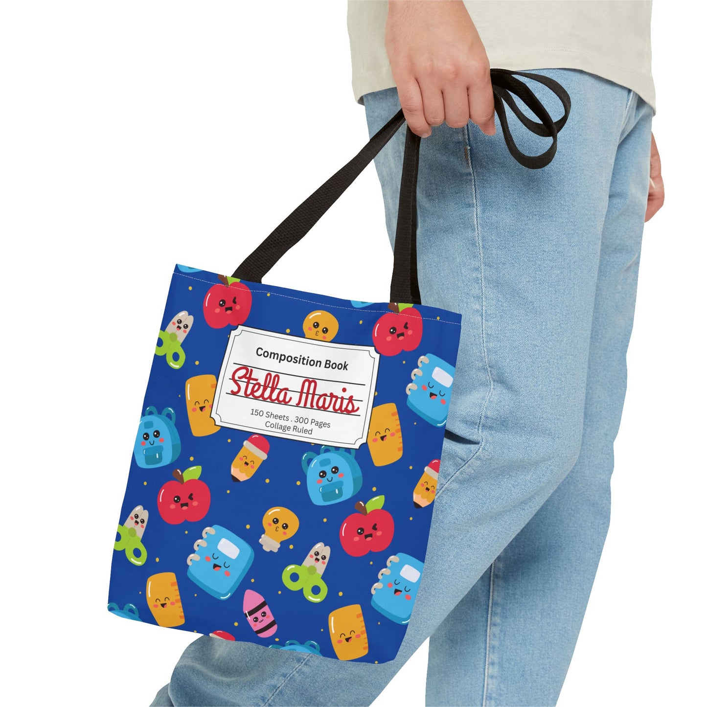 Personalized Blue Kawaii Composition Book Inspired Tote Bag, Back to School Tote, Teacher Gift, Kids Bag, Custom Name Bag, Educational Accessories, Back to School Tote Bag.