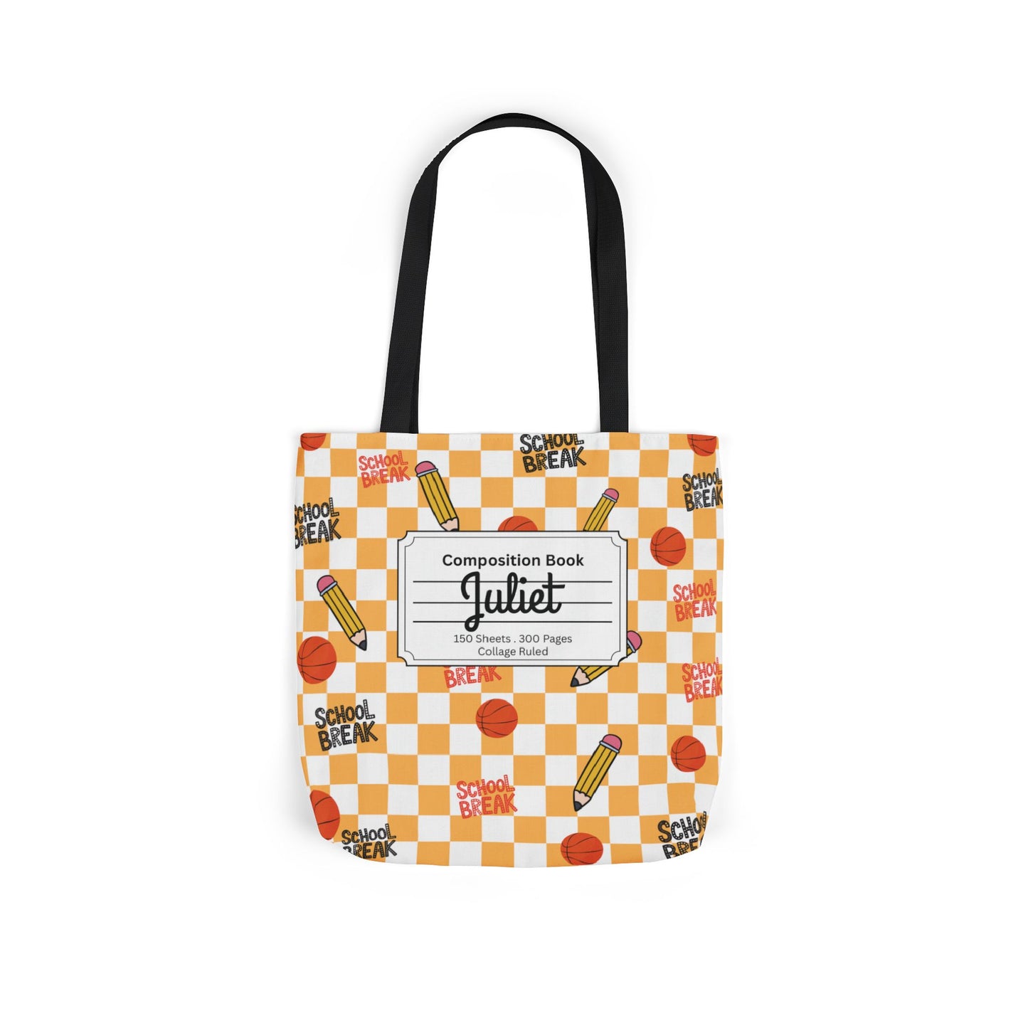 Personalized Orange Schoolyard Chic Composition Book Inspired Canvas Tote Bag with Colorful Straps, Cute School Bag, Eco-Friendly Tote, Back to School Shopping Bag, Teacher Gift Idea