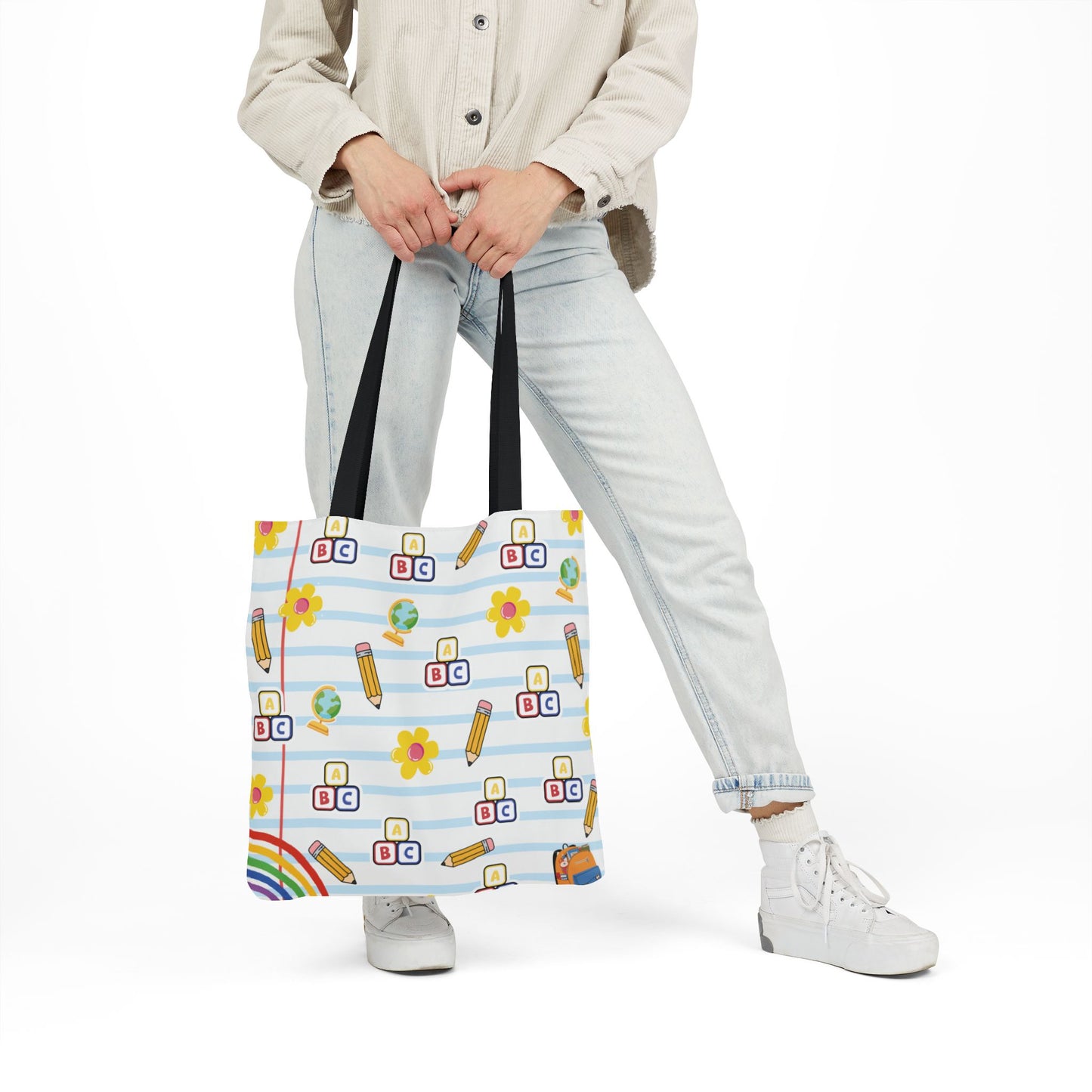 Personalized White Schoolyard Chic Composition Book Inspired Canvas Tote Bag with Colorful Straps, Cute School Bag, Eco-Friendly Tote, Back to School Shopping Bag, Teacher Gift Idea
