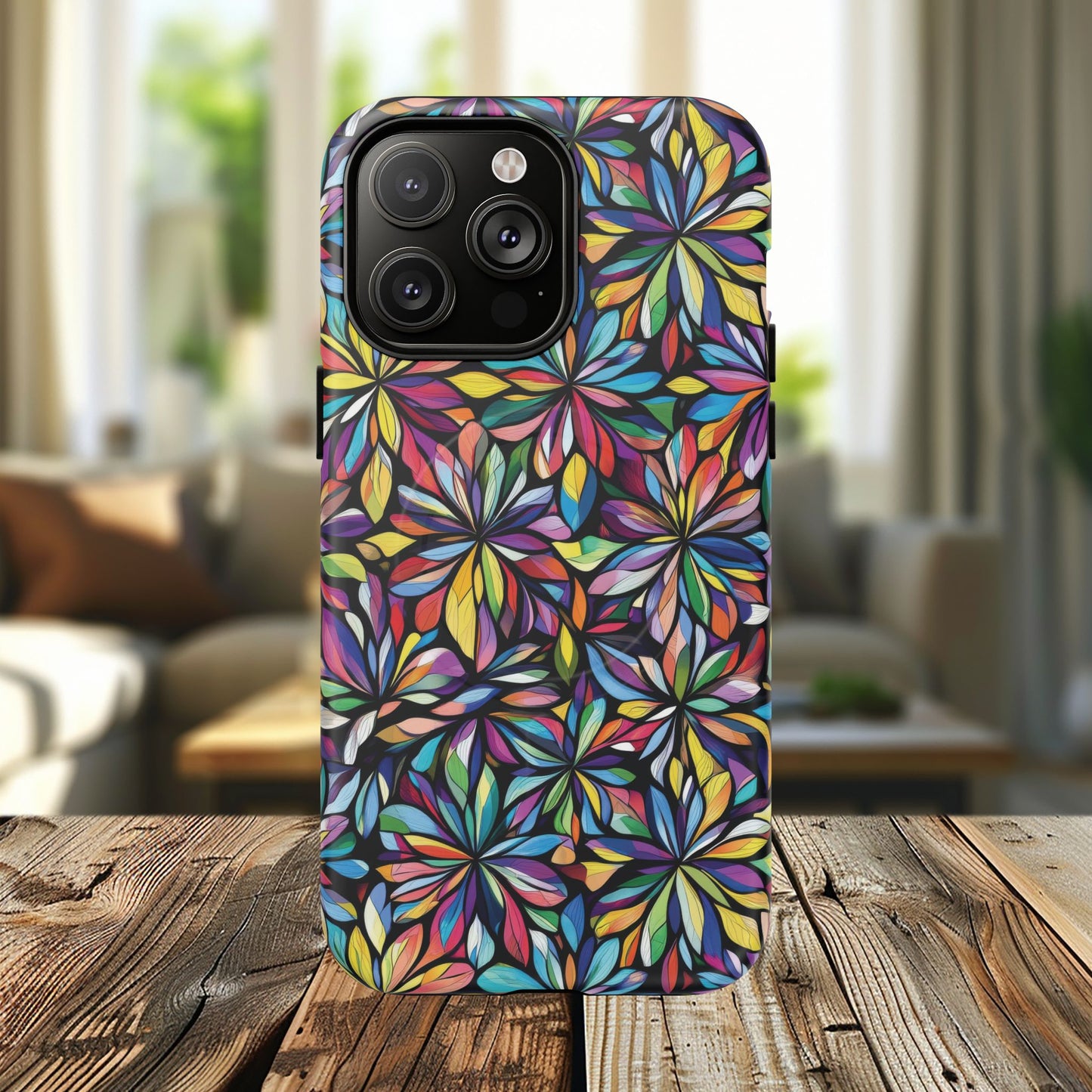 Prism Petal Burst Tough Magnetic iPhone Case, Colorful iPhone Case, Unique Gift for Flower Lovers, Stylish stained Glass Accessory