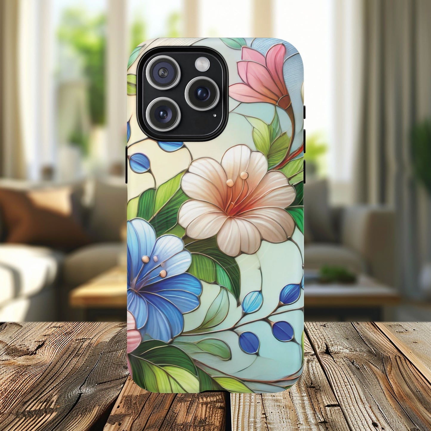 Rose Petal Mosaic Tough iPhone Magnetic Case, Durable Protection, Stylish iPhone Design, Gift for Her, Nature Lover, Unique Stained Glass  Accessory