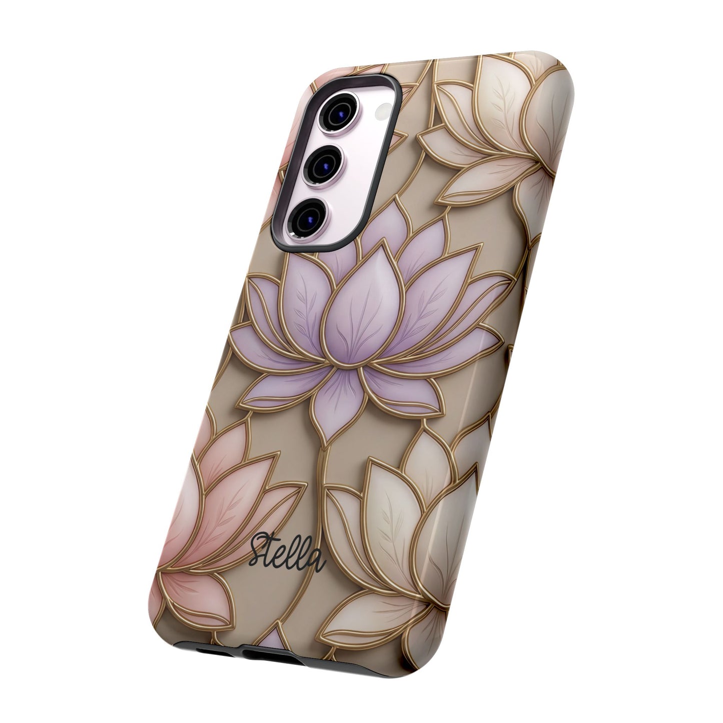 Personalized Lotus Floral Stained Glass Effect Tough Phone Case