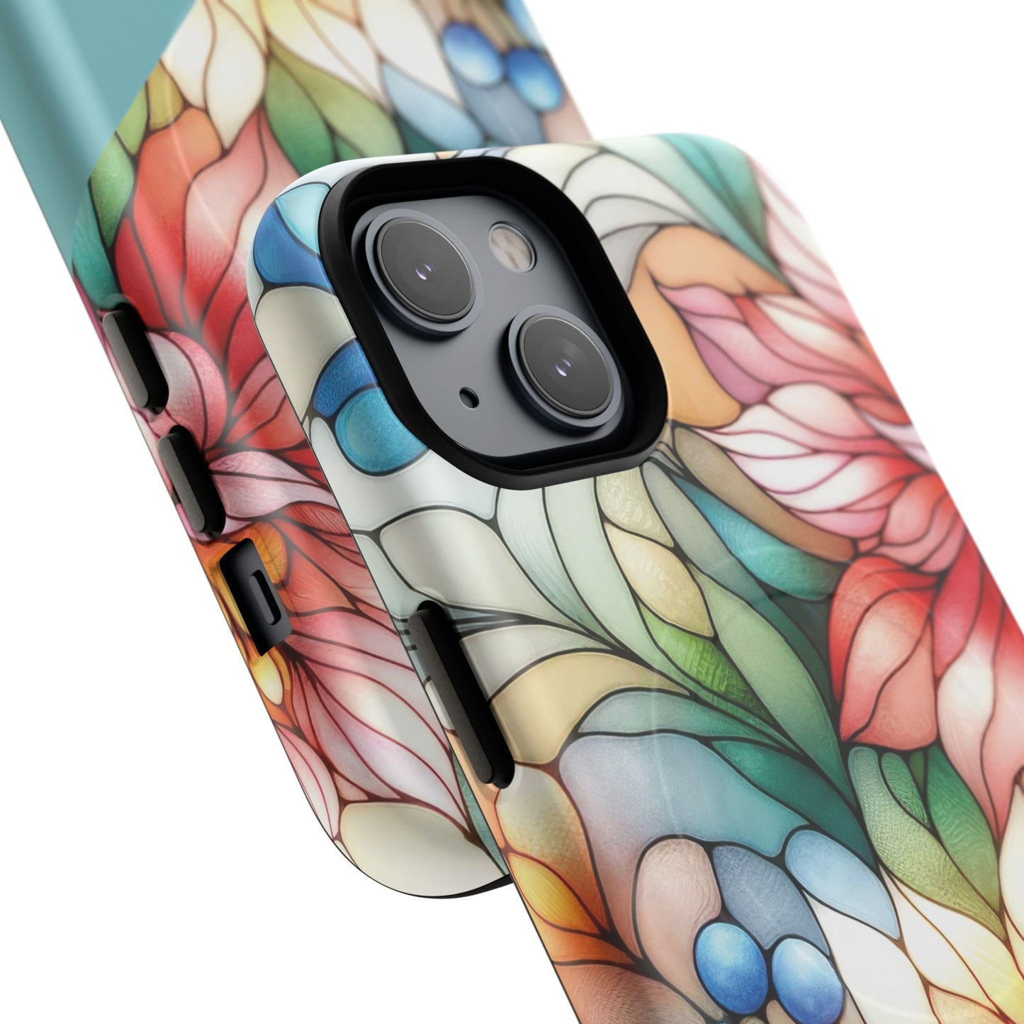 Personalized Radiant Gardenlight Stained Glass Tough MagSafe Magnetic Case, Vibrant Flower Cover, Durable Protective Case, Unique Gift for Her, Spring Elegance, iPhone® 13, 14, 15, 16, 17, Pro, Pro Max, Plus Cases.