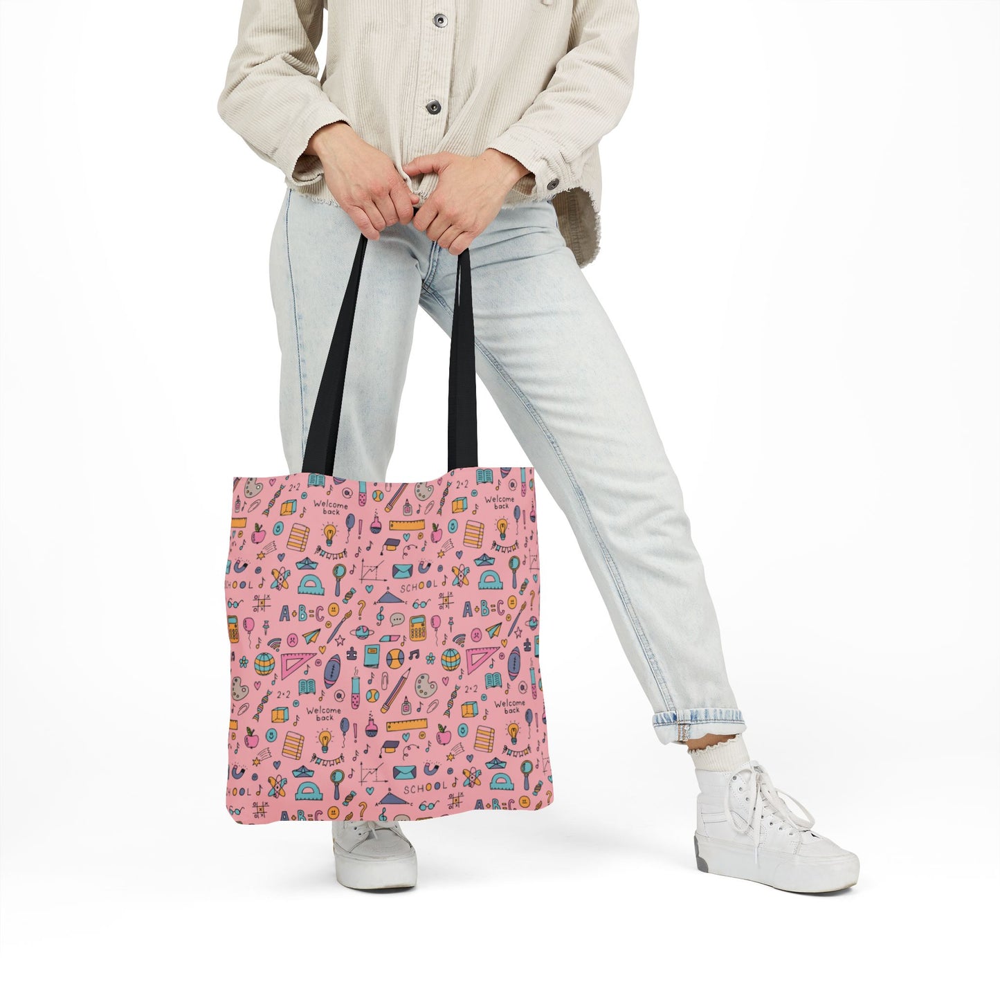 Personalized Pink Chalkboard Chic Composition Book Inspired Canvas Tote Bag with Colorful Straps, Cute School Bag, Eco-Friendly Tote, Back to School Shopping Bag, Teacher Gift Idea