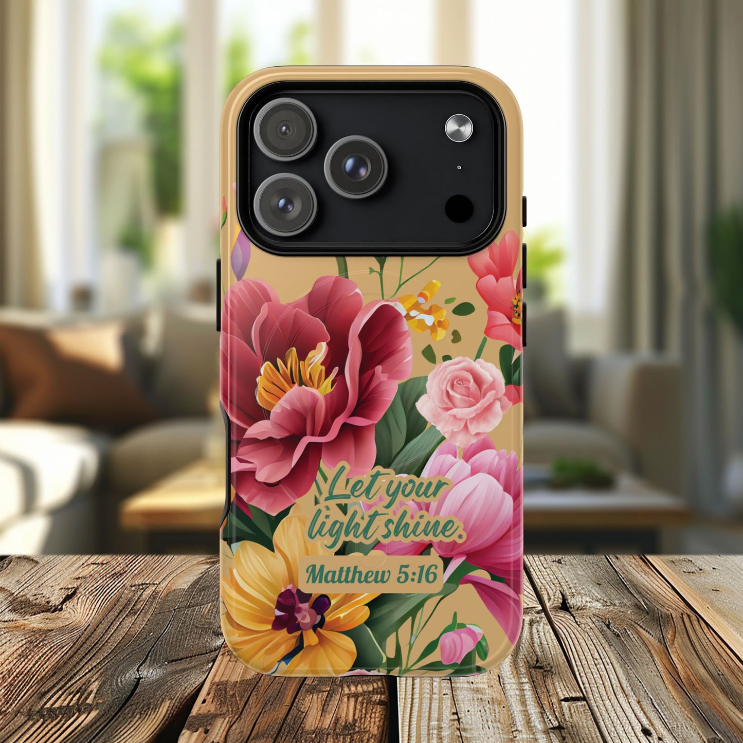 Let your Light Shine Matthew 5:16, Inspirational Gift, Tough iPhone Magnetic Case Scripture, Floral Bible Verse, MagSafe® iPhone® Tough Case, iPhone 14, iPhone 15, iPhone 16, Pro, Pro Max, Plus.