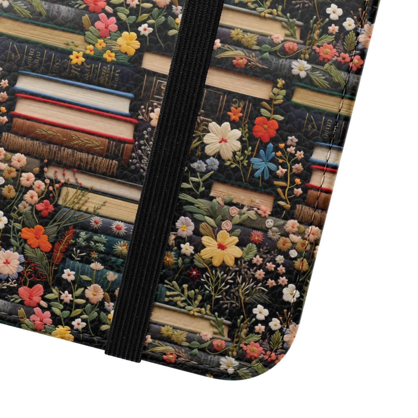 Book Stack Floral Flip iPhone and Samsung Phone Case — Vintage Library Wallet Cover.
