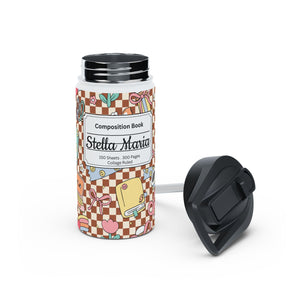 Personalized Brown Doodle Daydream Composition Book Inspired Stainless Steel Water Bottle for Kids, School Supplies, Eco-Friendly Drinkware, Back to School, Teacher Gifts