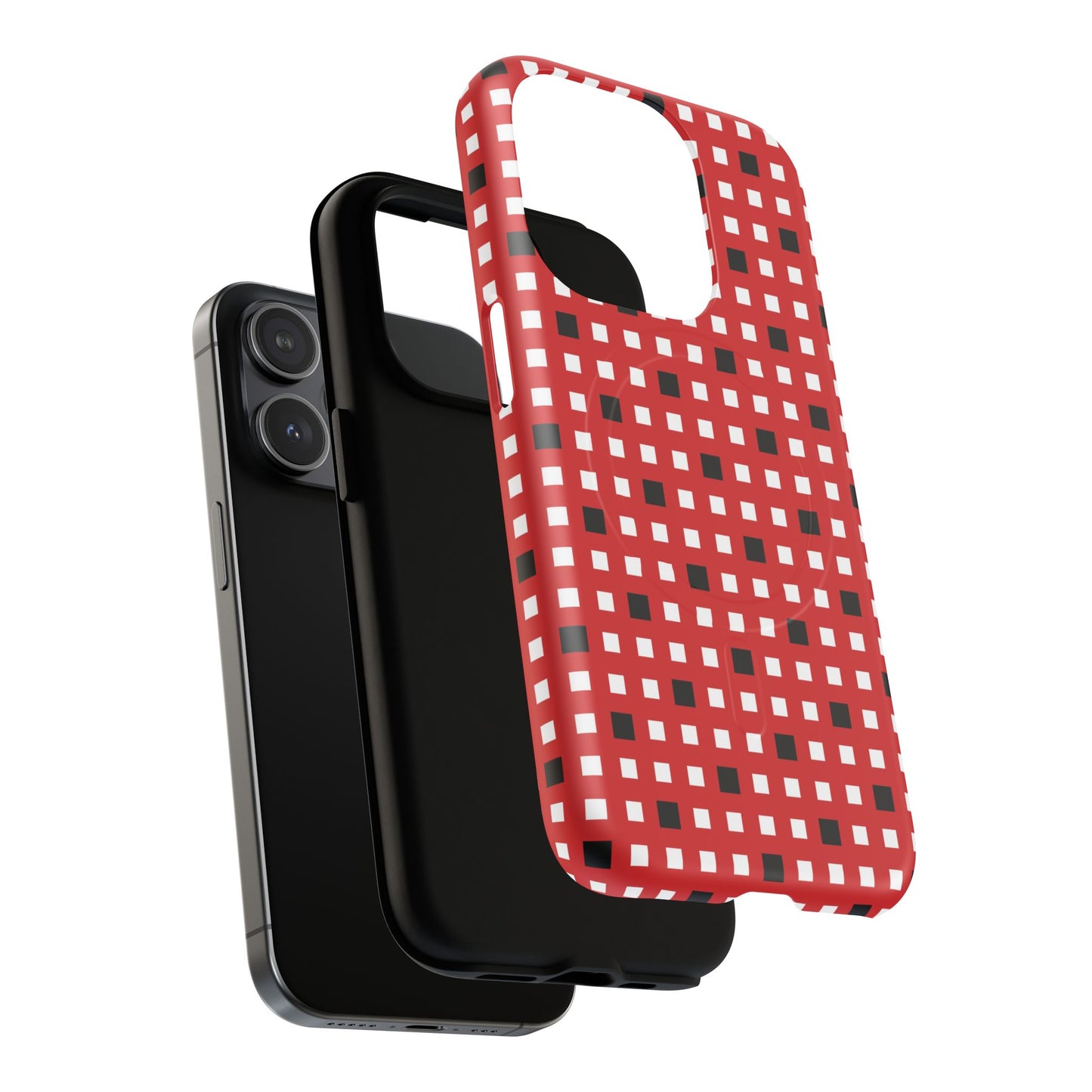 Crimson Gridlock Tough iPhone Magnetic Cases, Durable iPhone Accessories, Gift for Tech Lovers, Modern Design