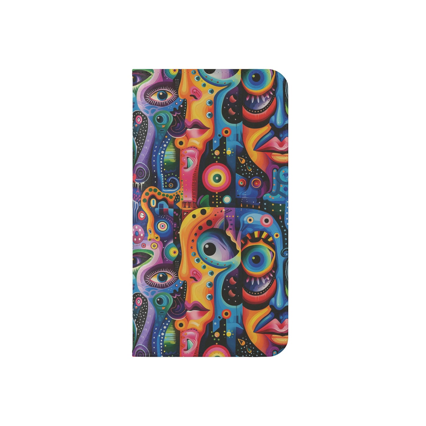 Psychedelic Visions Vibrant Art Flip iPhone and Samsung Phone Case - Colorful Faces Design for Phone Protection