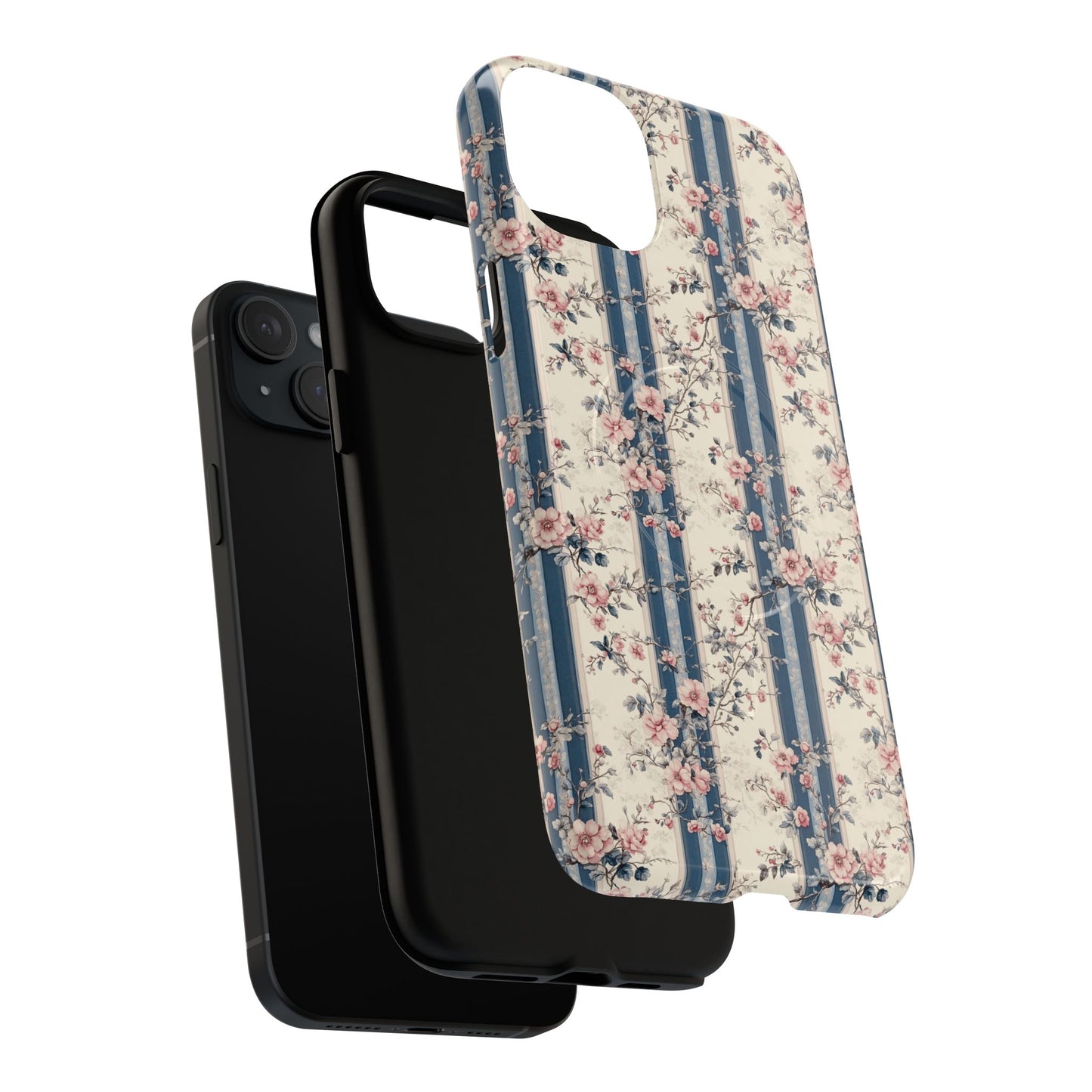 Victorian Rose Stripe iPhone Case, Tough Magnetic Cases for Stylish Protection, Flower Pattern iPhone Cover, Trendy Gift Idea for Her
