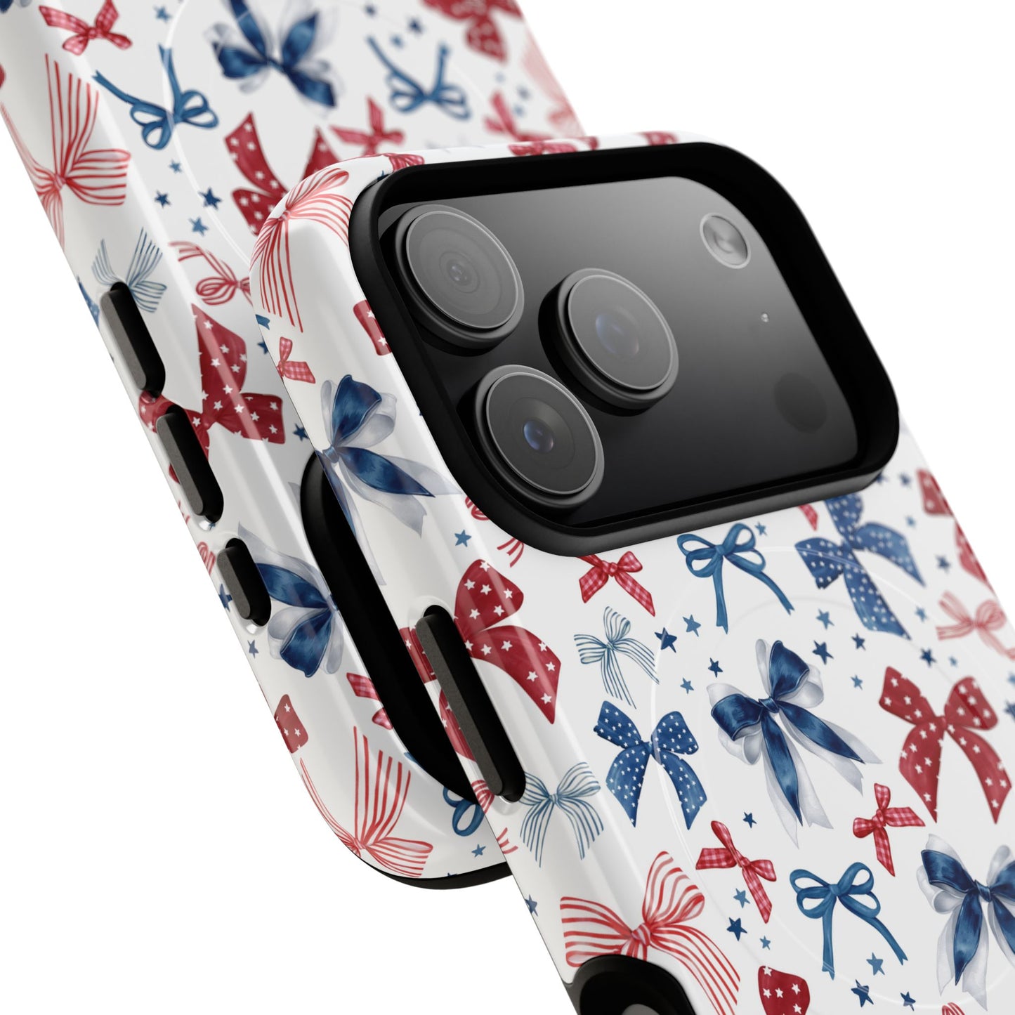 Patriotic Coquette Tough iPhone Magnetic Case, Stylish Gift for Her, Summer Celebrations, Cute Bow Design