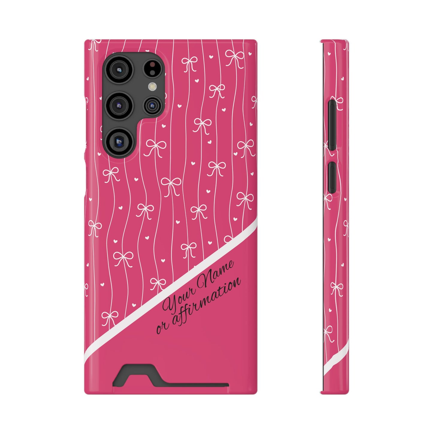 Personalized Pink Bow Coquette iPhone and Samsung Card Case — Custom Name or Affirmation