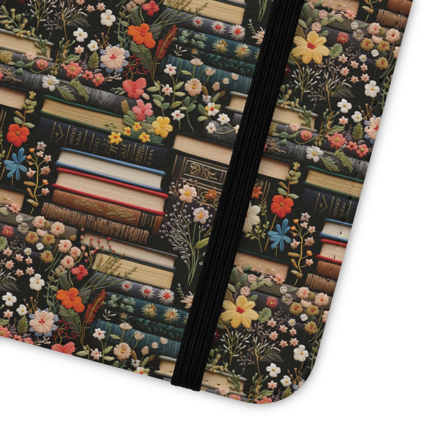 Book Stack Floral Flip iPhone and Samsung Phone Case — Vintage Library Wallet Cover.