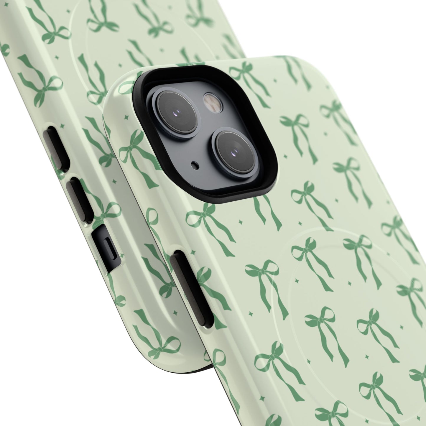 Elegant Ribbon iPhone Case, Stylish Magnetic iPhone Case, Chic iPhone Cover, Green Bow Design, Gift for Her, Everyday Essential, Coquette iPhone Case