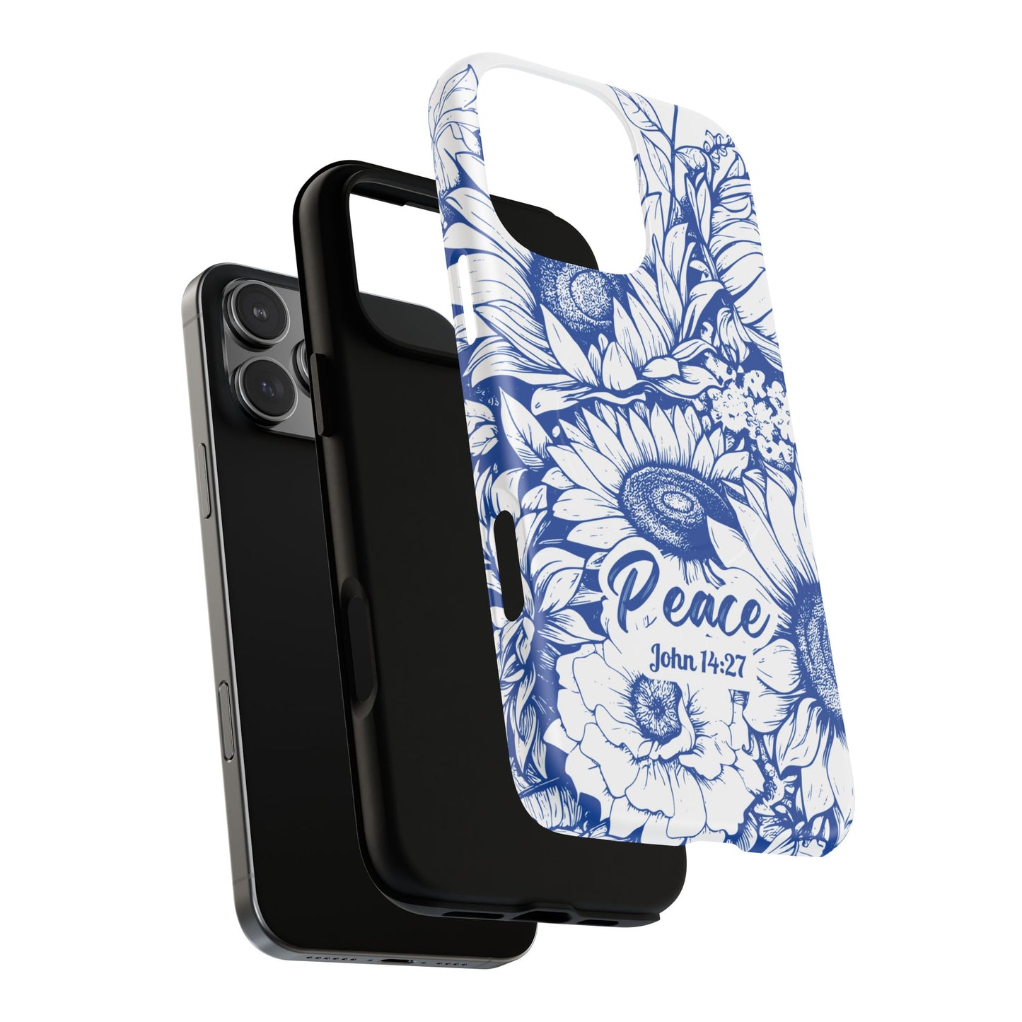 Peace I Leave with You John 14:27, Inspirational Gift, Tough iPhone Magnetic Case Scripture, Sunflower Bible Verse, MagSafe® iPhone® Tough Case, iPhone 14, iPhone 15, iPhone 16, Pro, Pro Max, Plus.