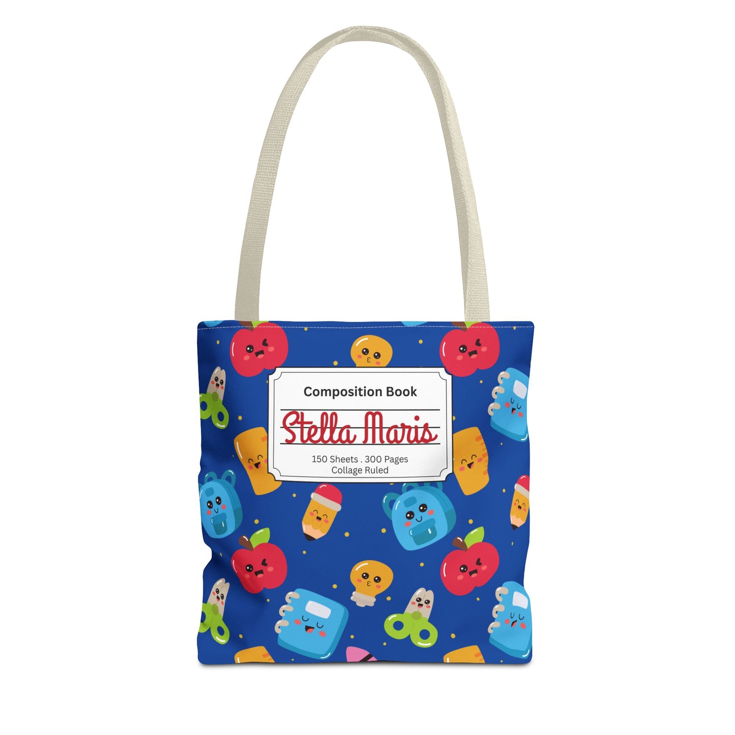 Personalized Blue Kawaii Composition Book Inspired Tote Bag, Back to School Tote, Teacher Gift, Kids Bag, Custom Name Bag, Educational Accessories, Back to School Tote Bag.
