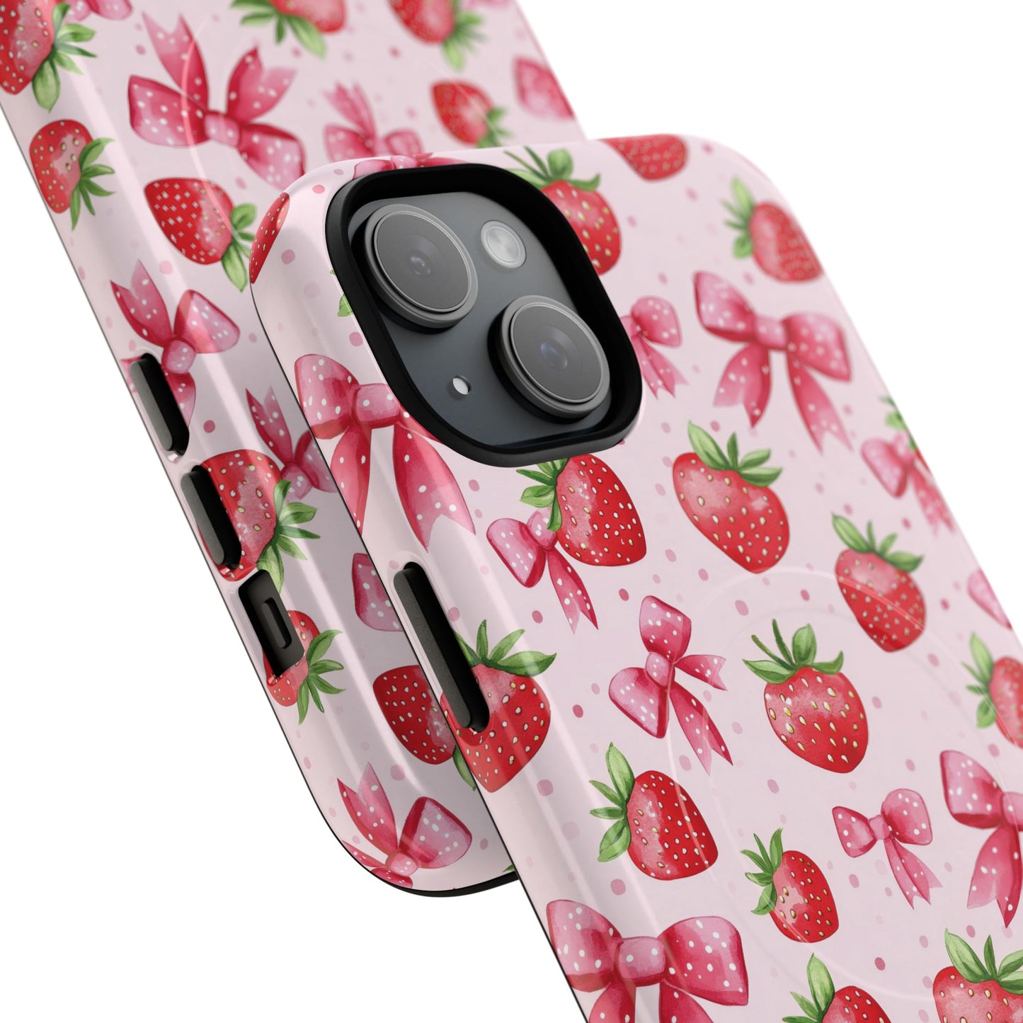 Strawberry Blush Coquette Magnetic Tough iPhone Cases - Funky Fruit Cases, Floral iPhone Cover, Trendy Gifts, iPhone Accessories, Strawberry Lover