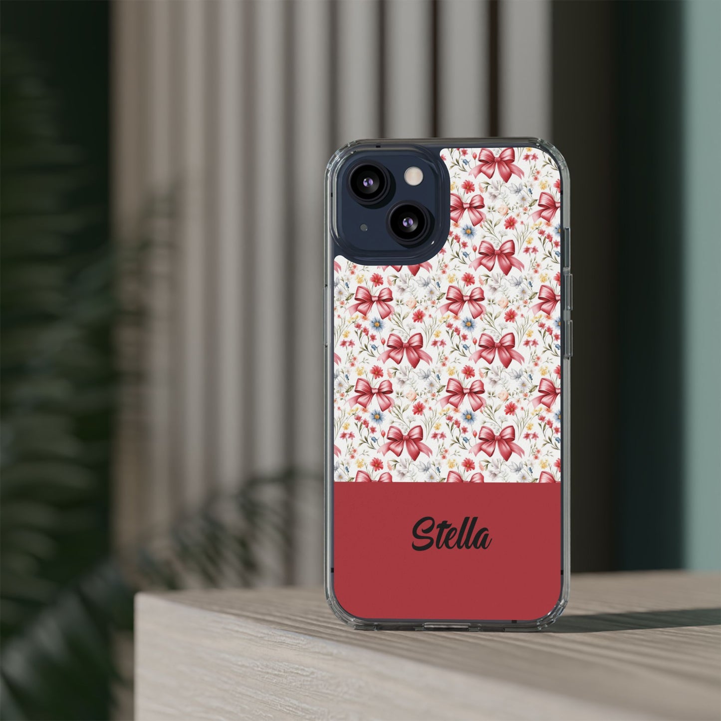 Personalized Rosette Coquette Floral Bow Clear iPhone, Samsung Cases — Custom Name Phone Cover