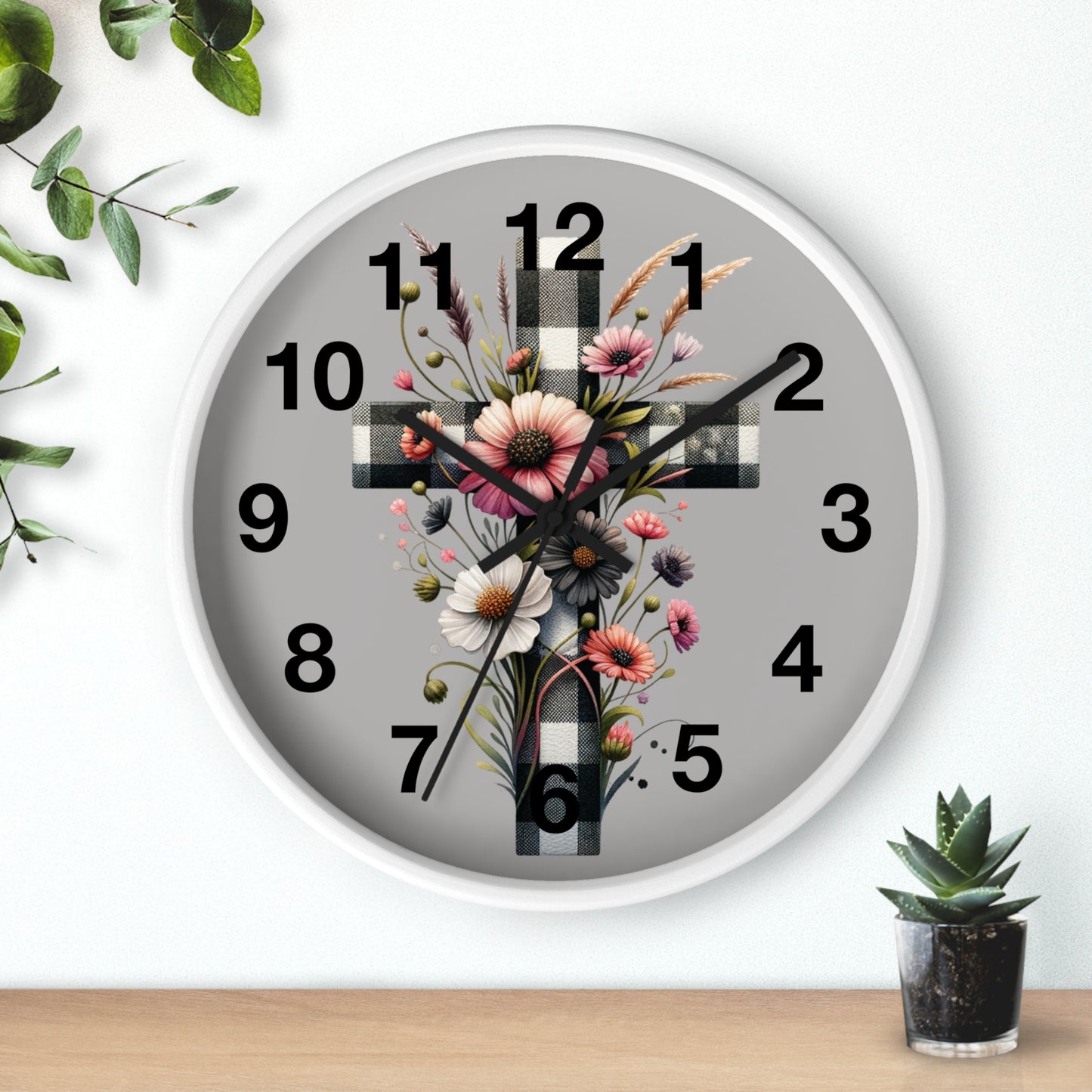 Floral Cross Wall Clock - Elegant Decor for Faith & Home
