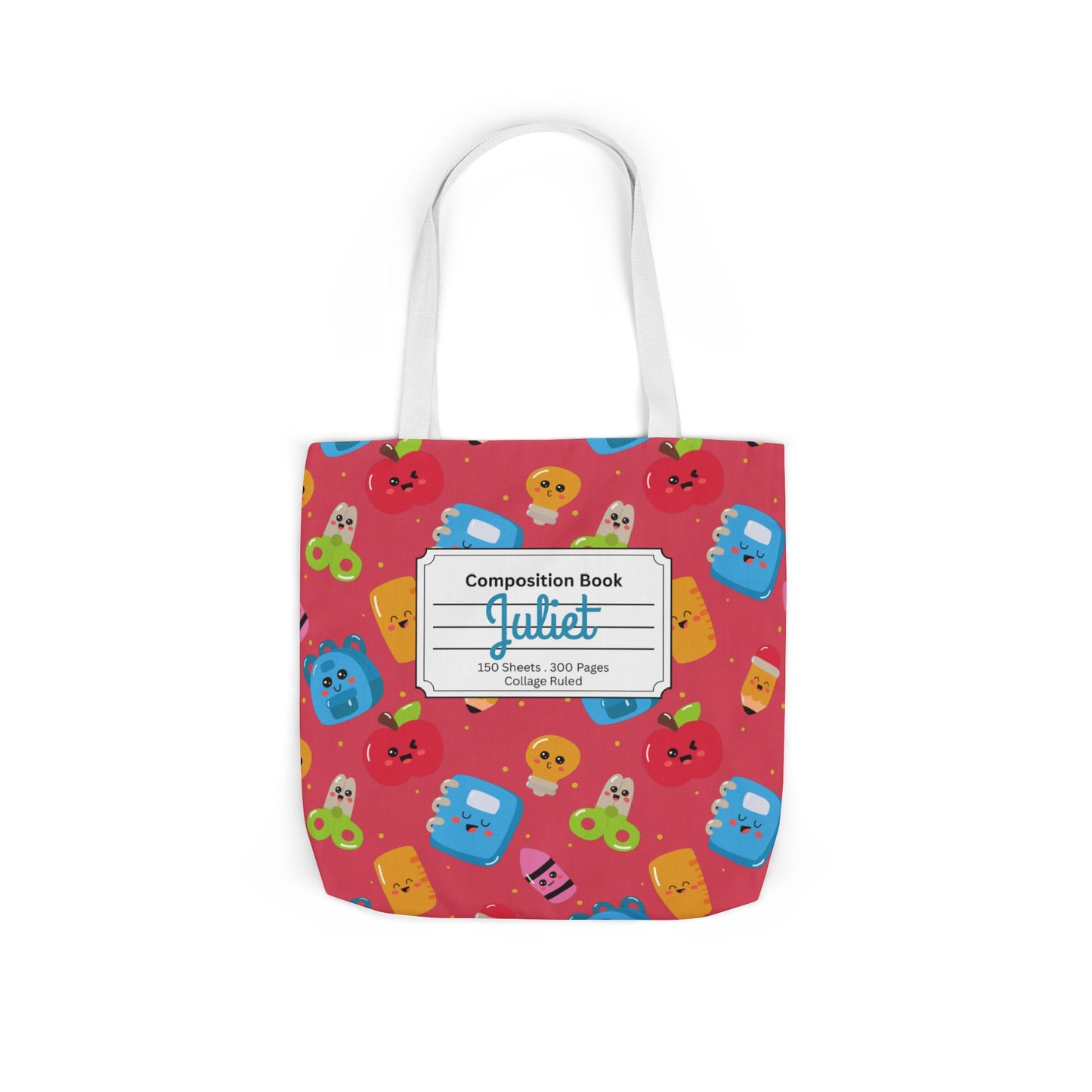 Personalized Kawaii Composition Book Inspired Canvas Tote Bag with Colorful Straps, Cute School Bag, Eco-Friendly Tote, Back to School Shopping Bag, Teacher Gift Idea