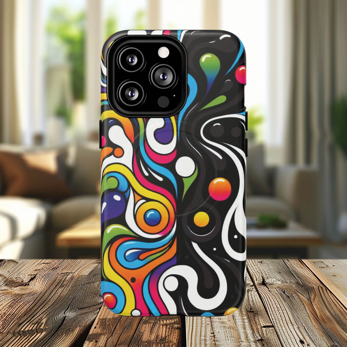 Vibrant Yin Yang Pop Splash Tough Magnetic iPhone Cases, Bold Artwork, Customizable Protection, Gift for Tech Lovers, Colorful iPhone Accessories