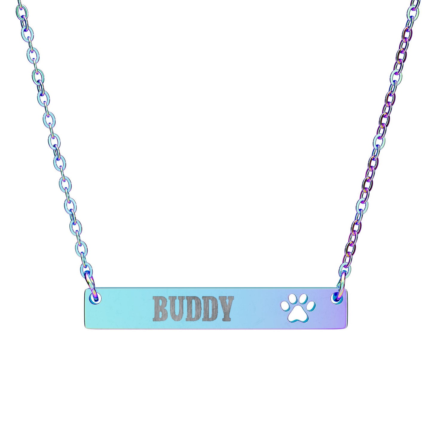 Personalized Paw Cutout Bar Necklace — Engraved Pet Name Jewelry