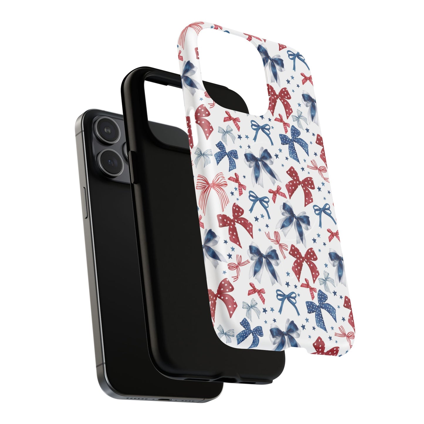 Patriotic Coquette Tough iPhone Magnetic Case, Stylish Gift for Her, Summer Celebrations, Cute Bow Design