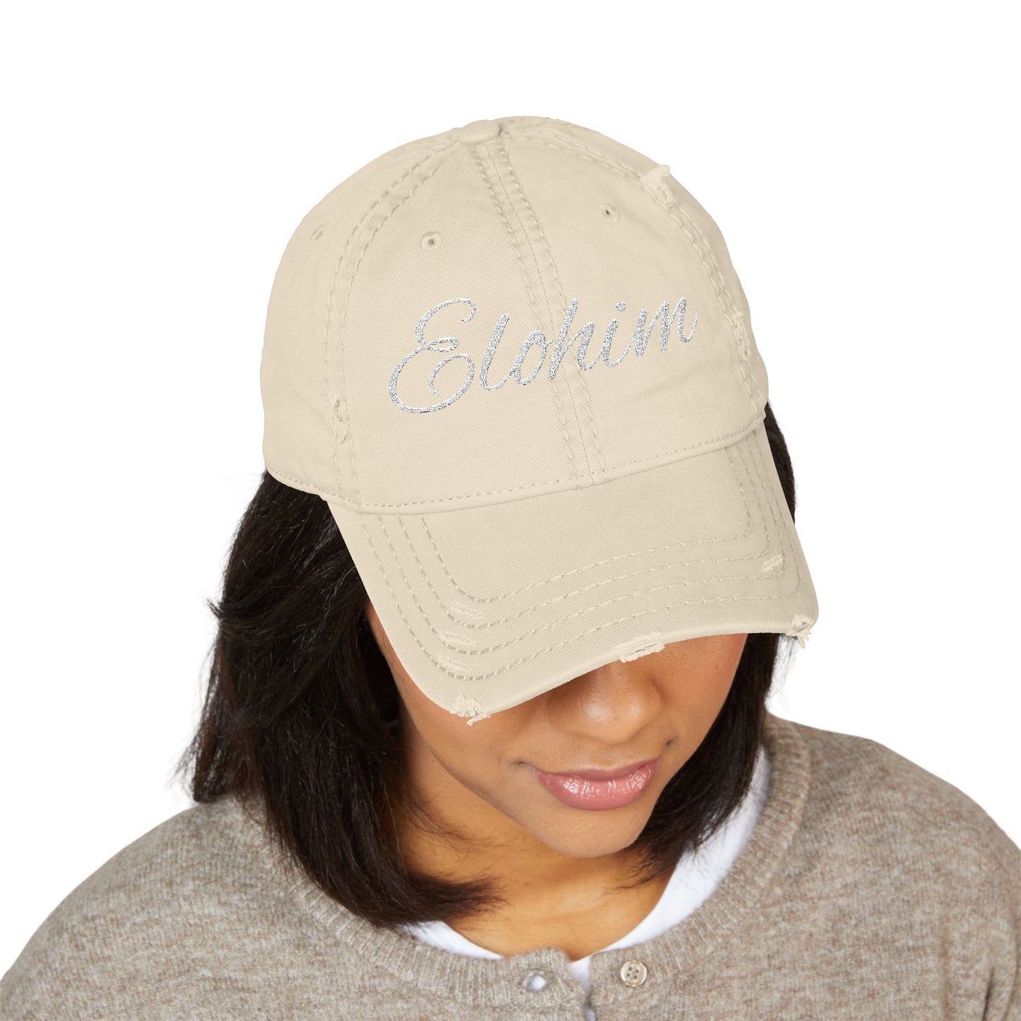 'ELOHIM, GENESIS 1:1'  Distressed Dad Hat with Embroidered, Casual Cap for Fathers, Gifts for Dads, Religious Hat, Vintage Style
