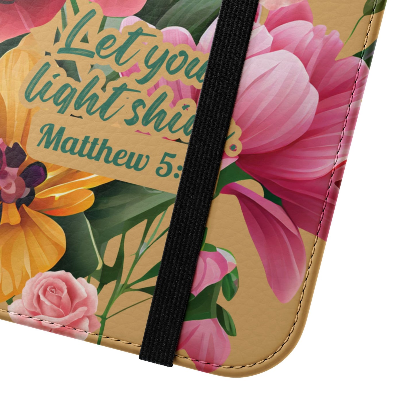 Floral Scripture Flip Case — "Let Your Light Shine" Wallet Phone Cover (Matthew 5:16)