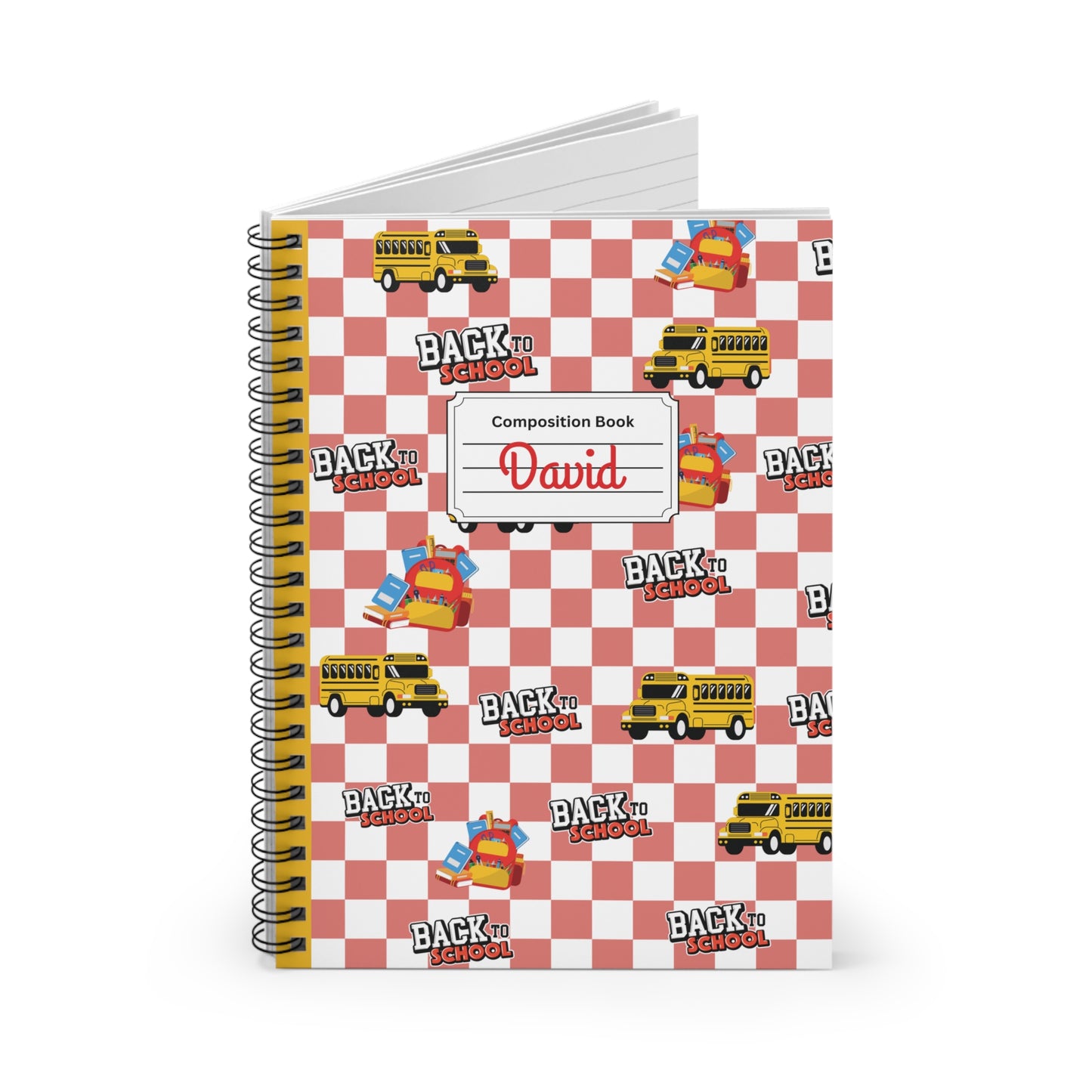 Personalized Red SchoolYard Chic Composition Book Inspired Playful Spiral Notebook - Perfect for School, Journaling, Kids, Teachers, Back to School Gifts