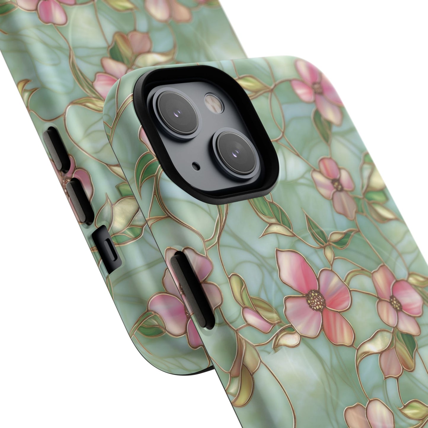 Aqua Bloom Serenity Tough iPhone Magnetic Cases, Cute Flower Design, Stylish Protection, Gift for Her, Trendy Accessories, iPhone MagSafe Accessory.