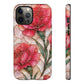 Stained Glass Effect Carnation Floral Tough Phone Case – Pink Vintage Botanical Protective Cover