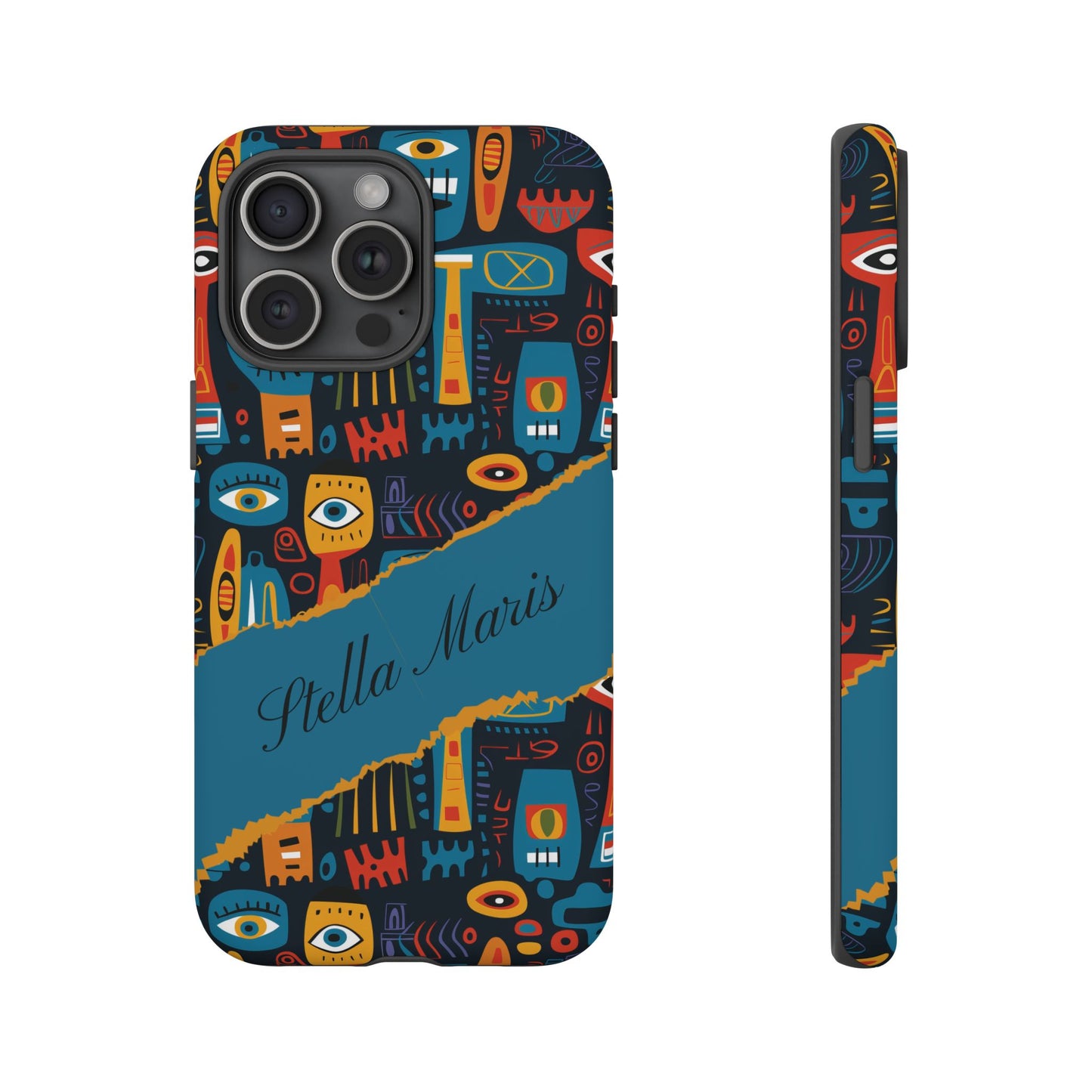 Personalized Colorful Abstract Faces Tough iPhone, Google and Samsung Case with Custom Name, Artistic Phone Cover, Phone Protector