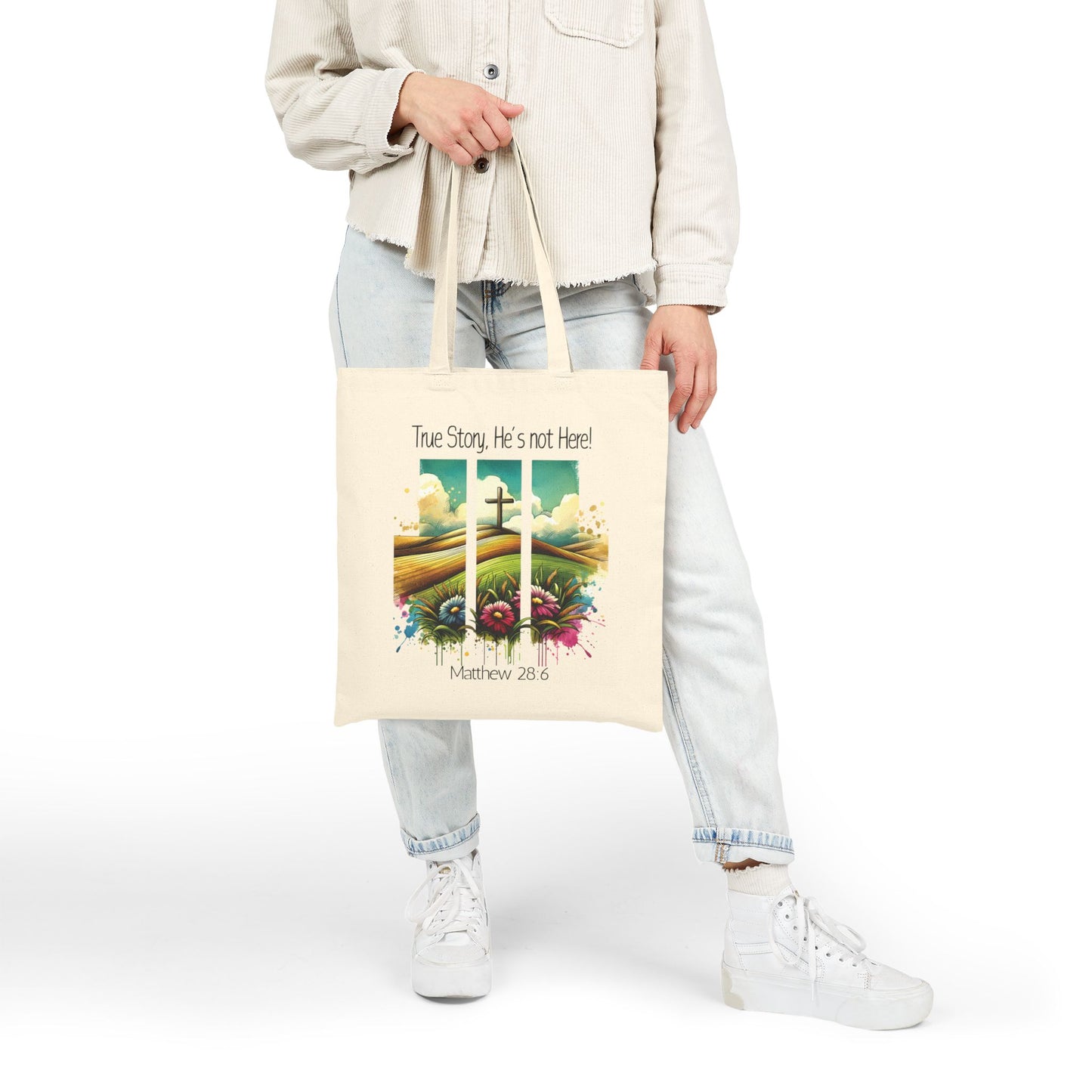 Inspirational Cotton Canvas Tote Bag - "True Story, He's Not Here!" - Perfect for Everyday Use & Faith-Based Gifts