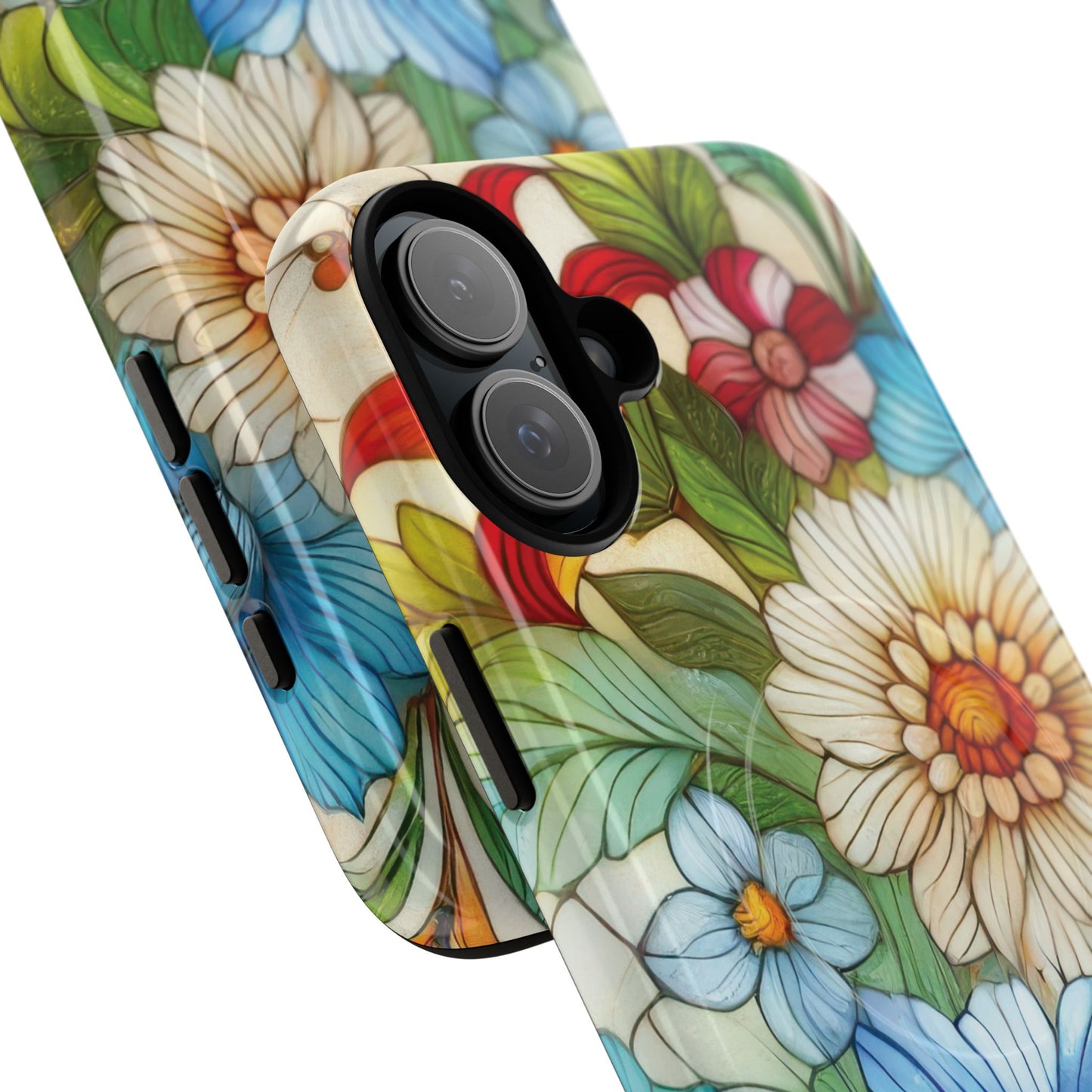 Botanical Radiance Tough iPhone Magnetic Case, Customizable Durable iPhone Cover | Ideal Gift for Nature Lovers, Floral Stained Glass Gift